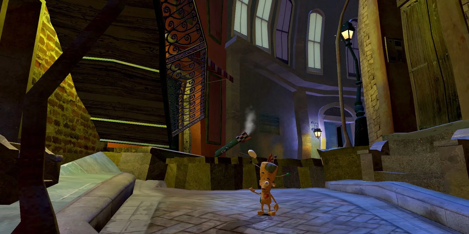 Vince trong một con hẻm ở New Orleans trong Voodoo Vince Remastered, một game platformer cổ điển