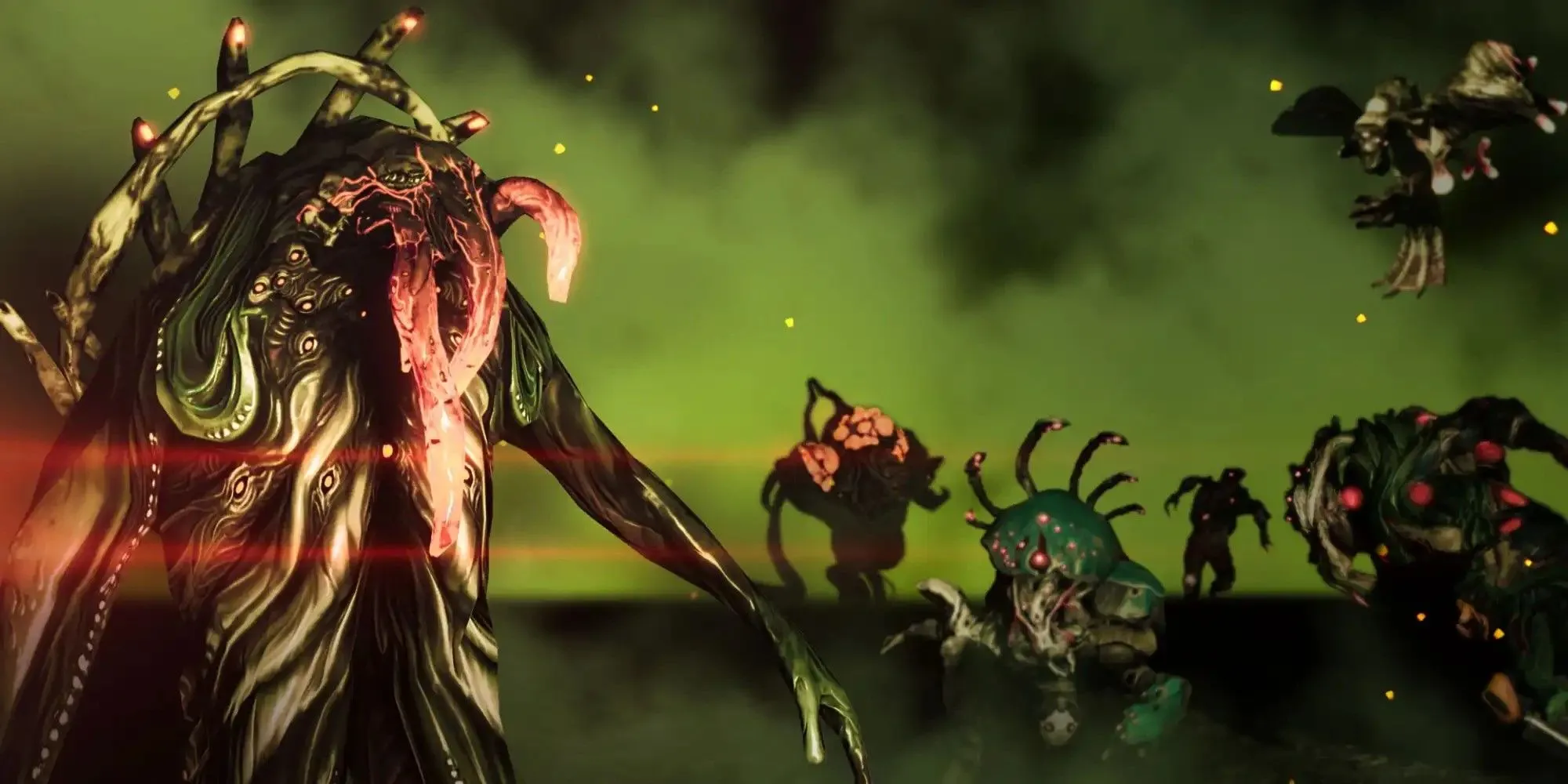 Warframe Styanax đứng giữa bầy Grineer trong một nhiệm vụ Survival