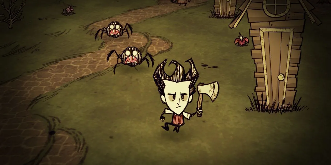 Wilson cầm rìu trong thế giới khắc nghiệt của Don't Starve, một game sinh tồn độc đáo