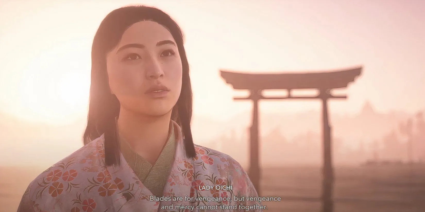 Yasuke và Lady Oichi sau khi hoàn thành nghi lễ thanh tẩy tại Đền Shirahige