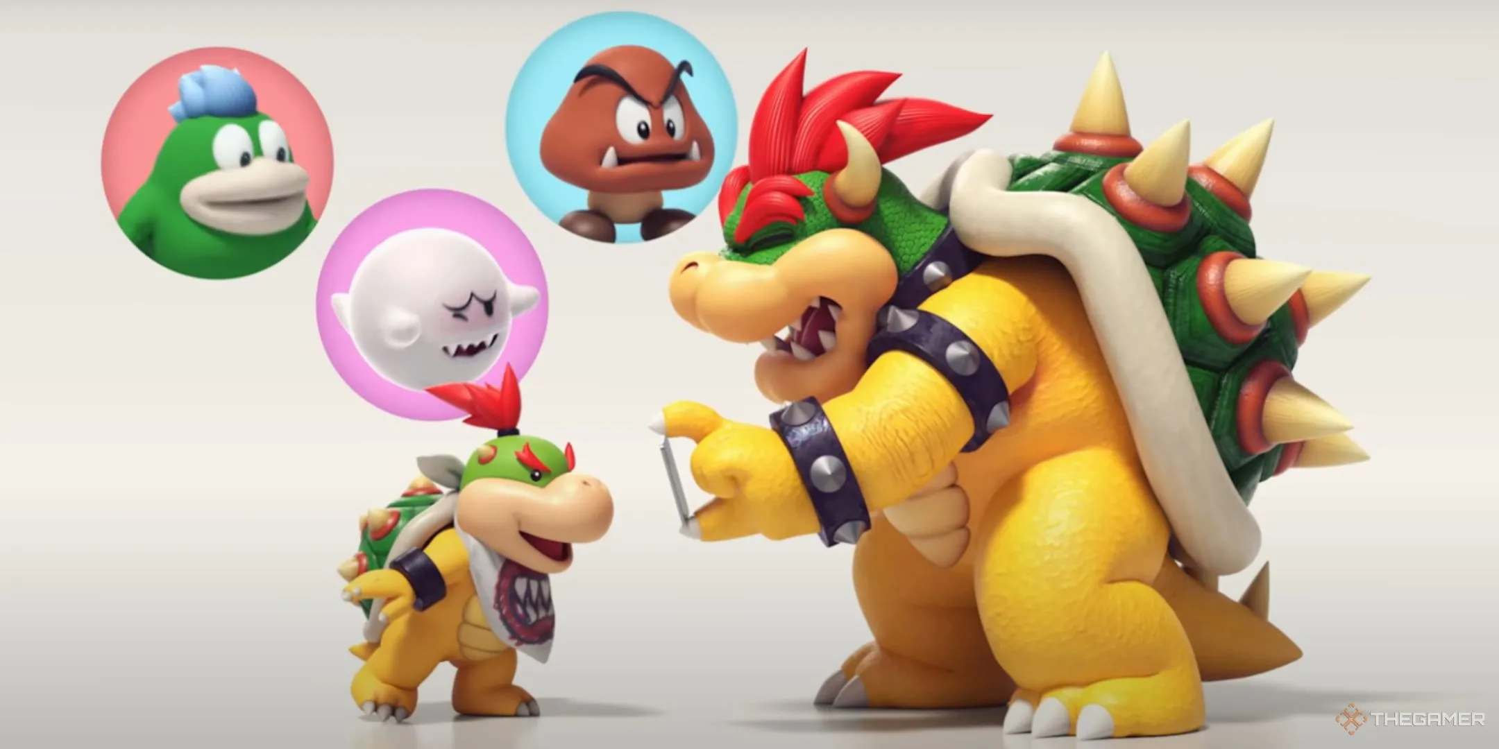 Bowser duyệt danh sách bạn bè GameChat cho Baby Bowser trên Nintendo Switch 2.