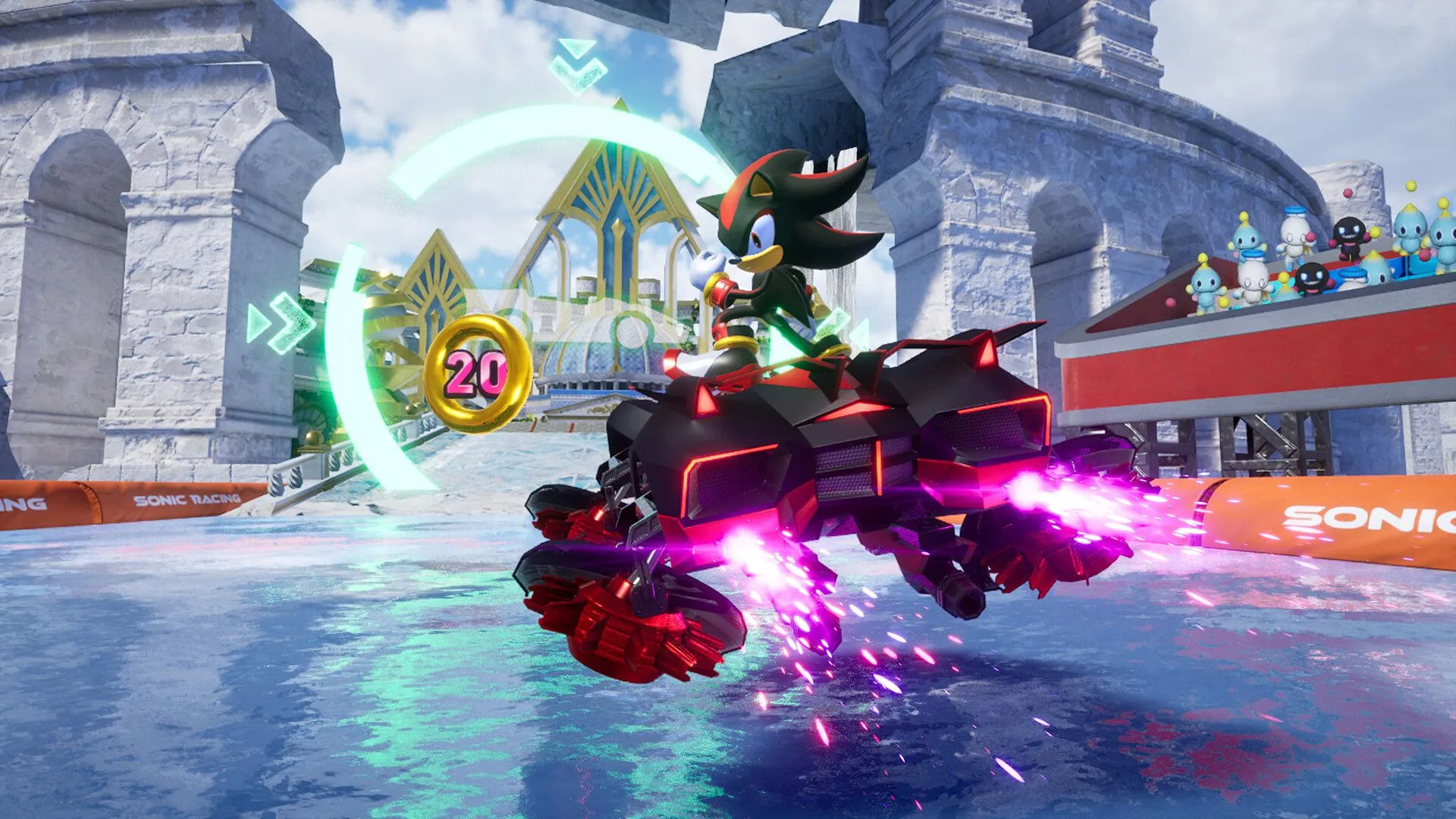 Cảnh vật lý va chạm giữa các xe đua trong Sonic Racing CrossWorlds