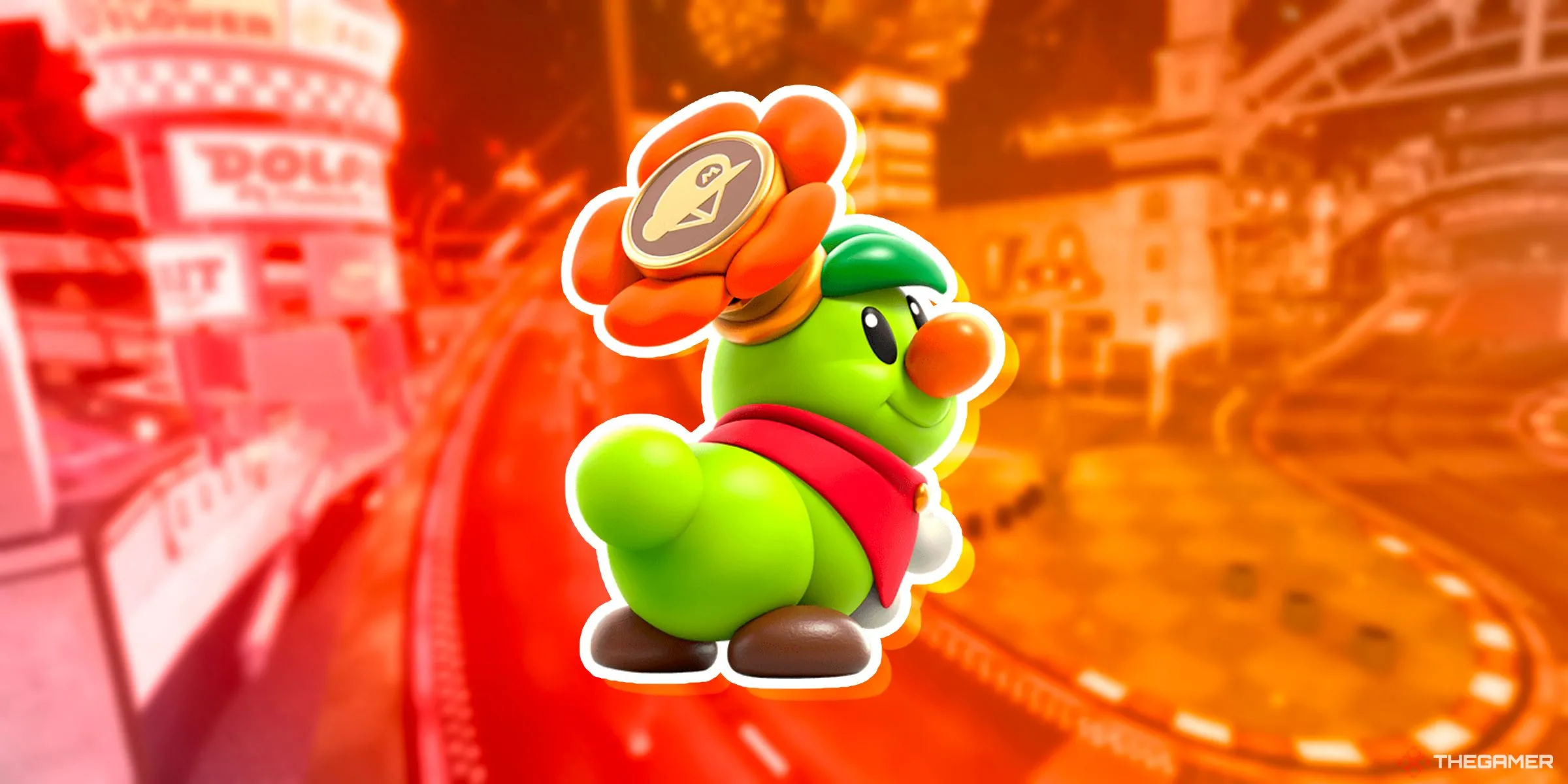 Hoàng tử Florian, nhân vật mới từ Super Mario Bros. Wonder, xuất hiện trên đường đua Peach Stadium trong Mario Kart World.