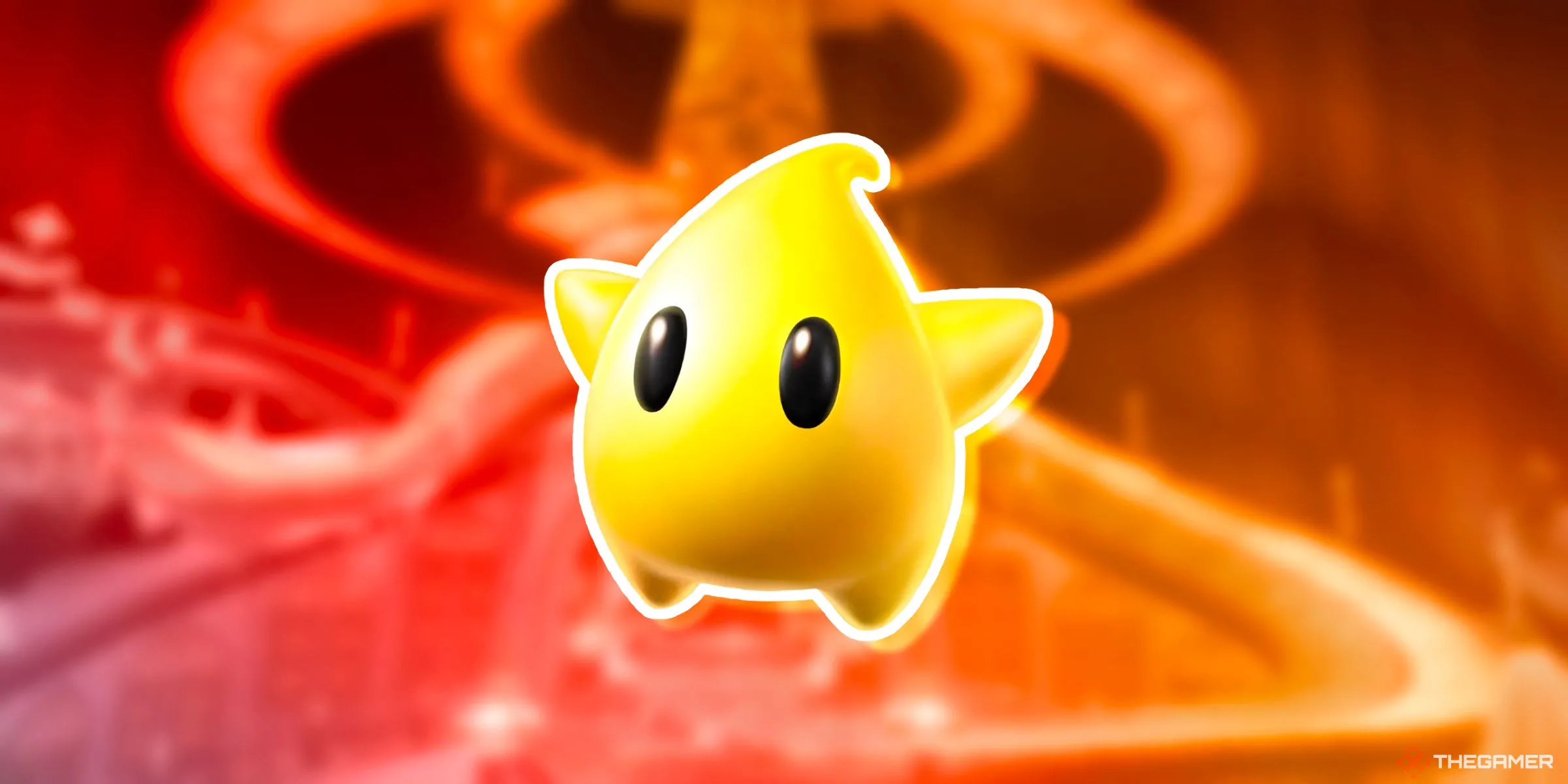 Một Luma màu vàng, sinh vật biểu tượng từ Super Mario Galaxy, xuất hiện trên đường đua Starview Peak trong Mario Kart World.