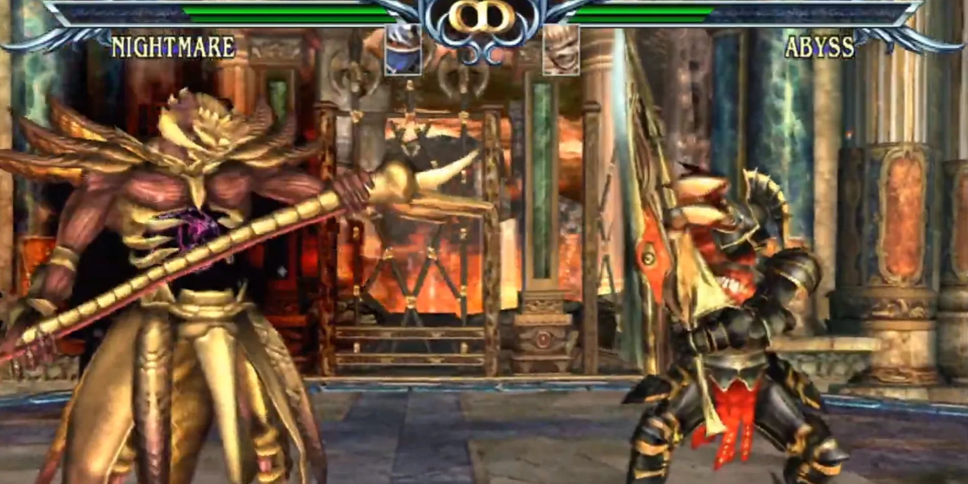 Abyss, trùm cuối sử dụng lưỡi hái trong SoulCalibur III, nổi bật với thiết kế ấn tượng.