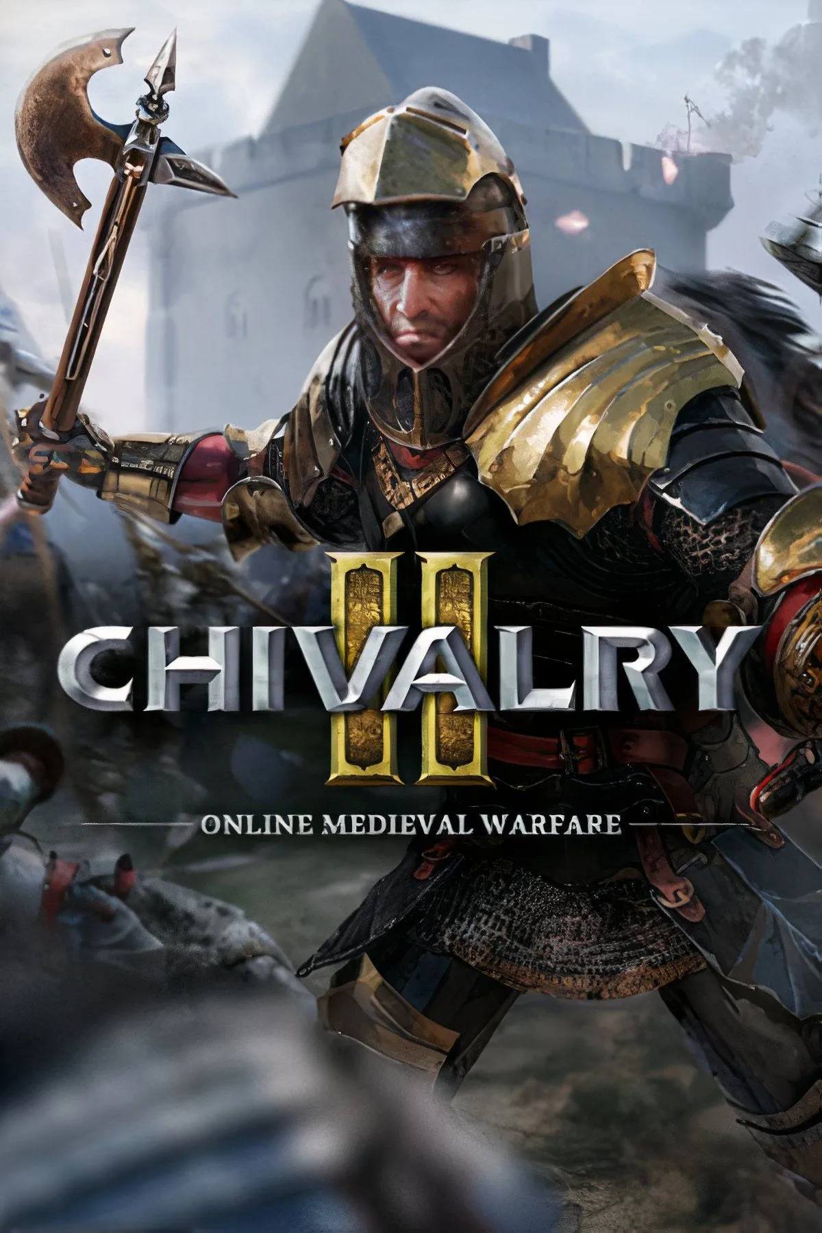 Ảnh bìa Chivalry 2, minh họa trận chiến thời trung cổ quy mô lớn với giáp trụ và vũ khí