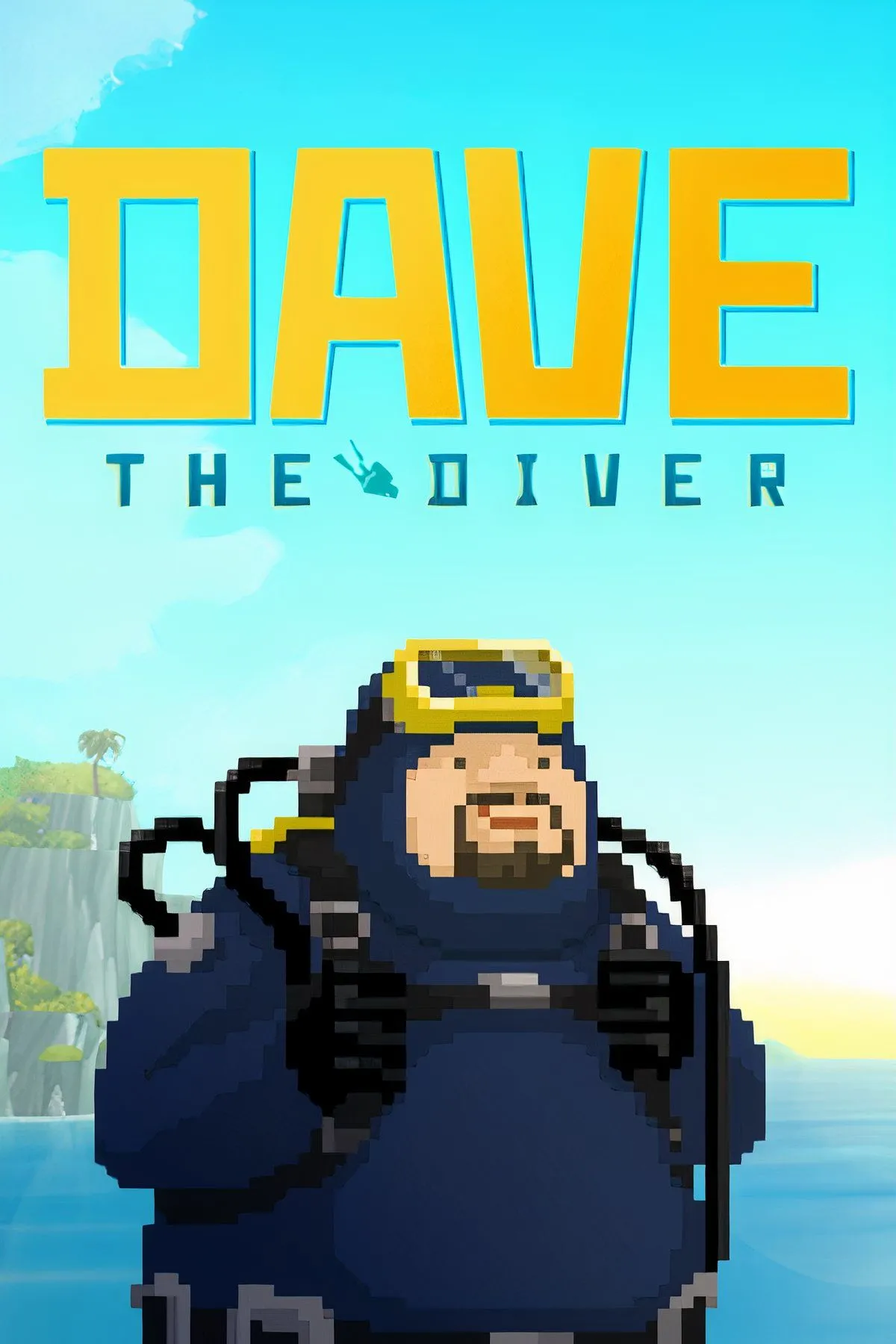 Ảnh bìa Dave the Diver với Dave lặn biển và nhà hàng sushi, thể hiện sự kết hợp độc đáo giữa các thể loại game