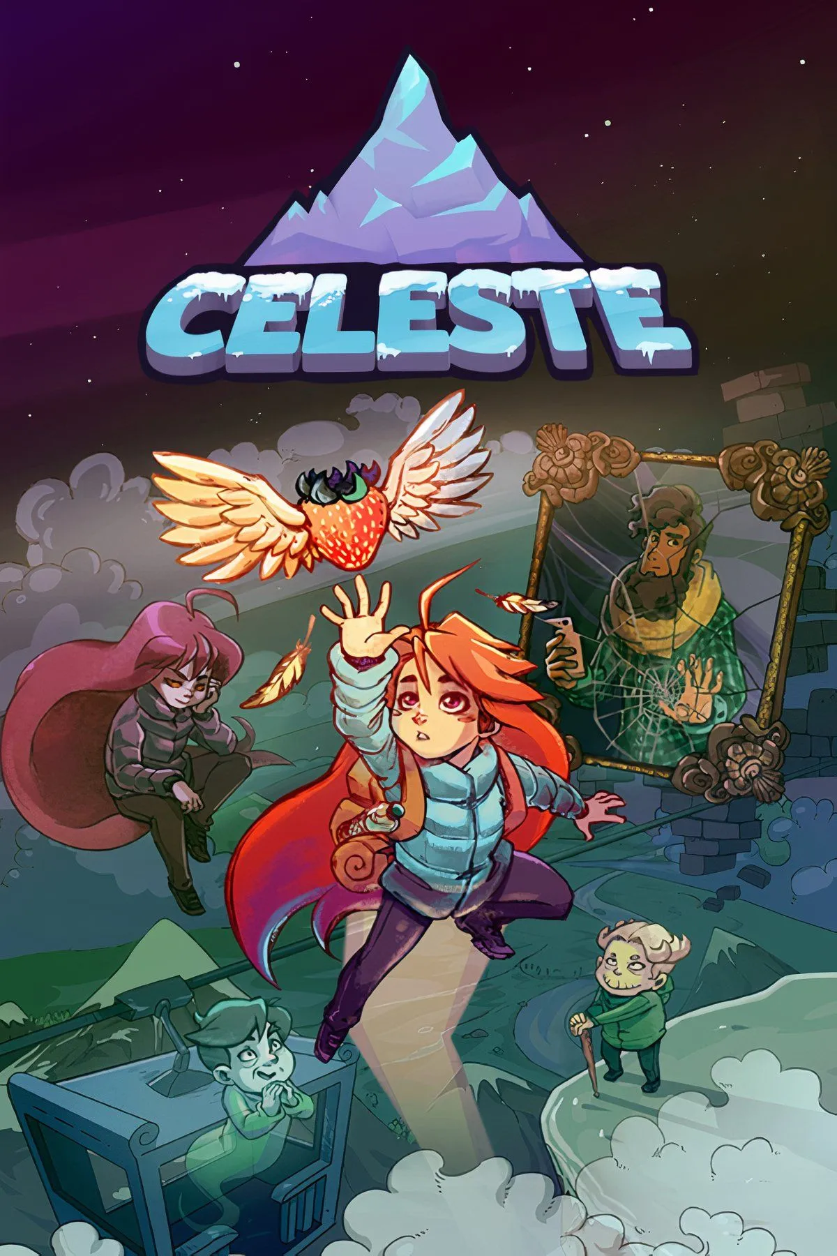Ảnh bìa game Celeste với Madeline leo núi, thể hiện phong cách đồ họa pixel art độc đáo