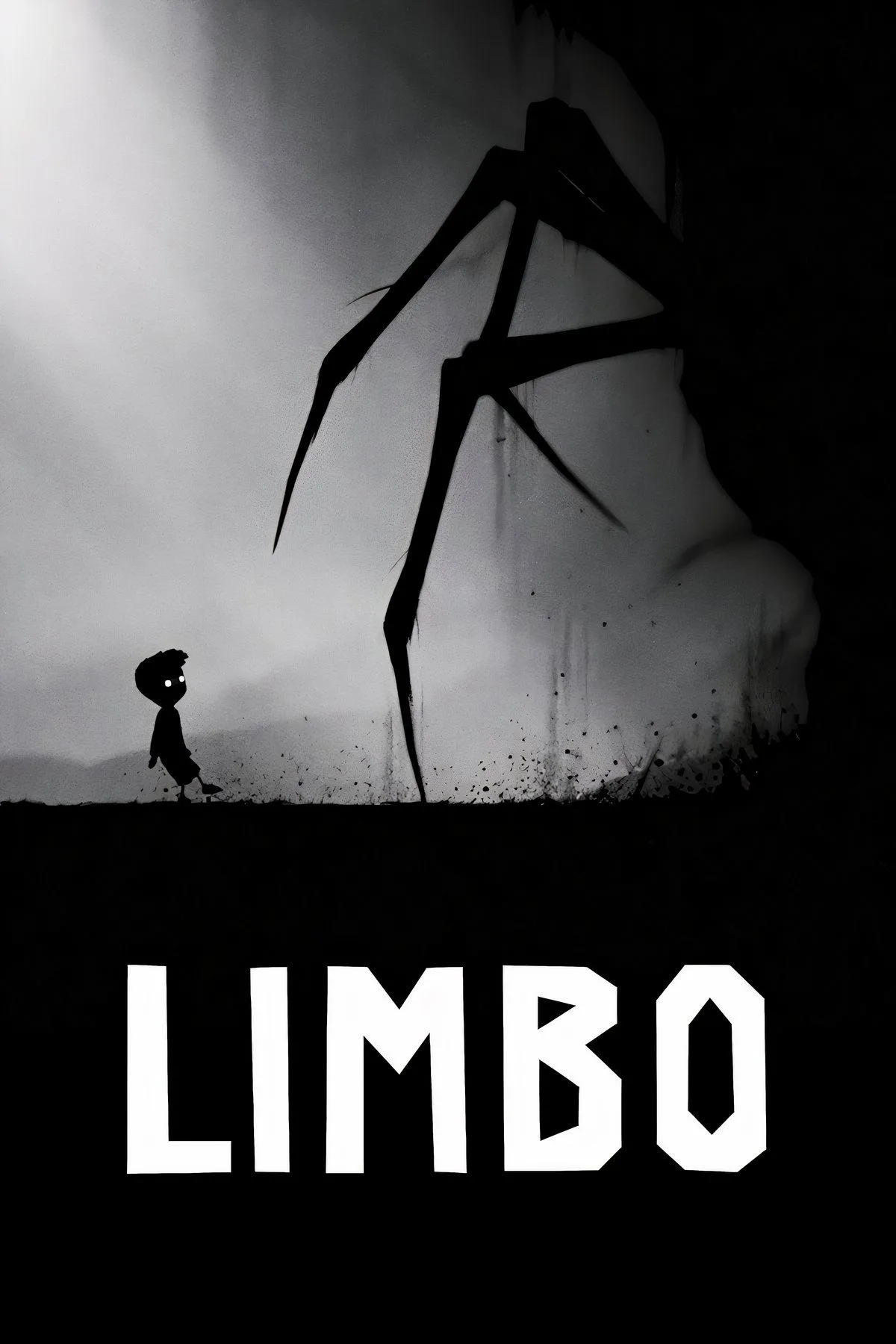 Ảnh bìa game Limbo với hình ảnh cậu bé trong khung cảnh tối tăm, biểu tượng cho phong cách đồ họa tối giản và bầu không khí u ám.