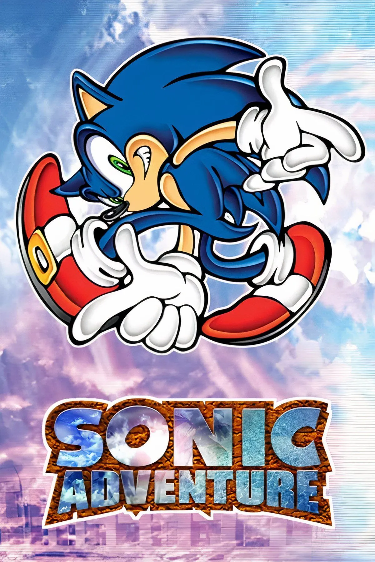 Ảnh bìa Sonic Adventure, biểu tượng cho bước chuyển mình của series Sonic sang đồ họa 3D với dàn nhân vật cổ điển và mới mẻ