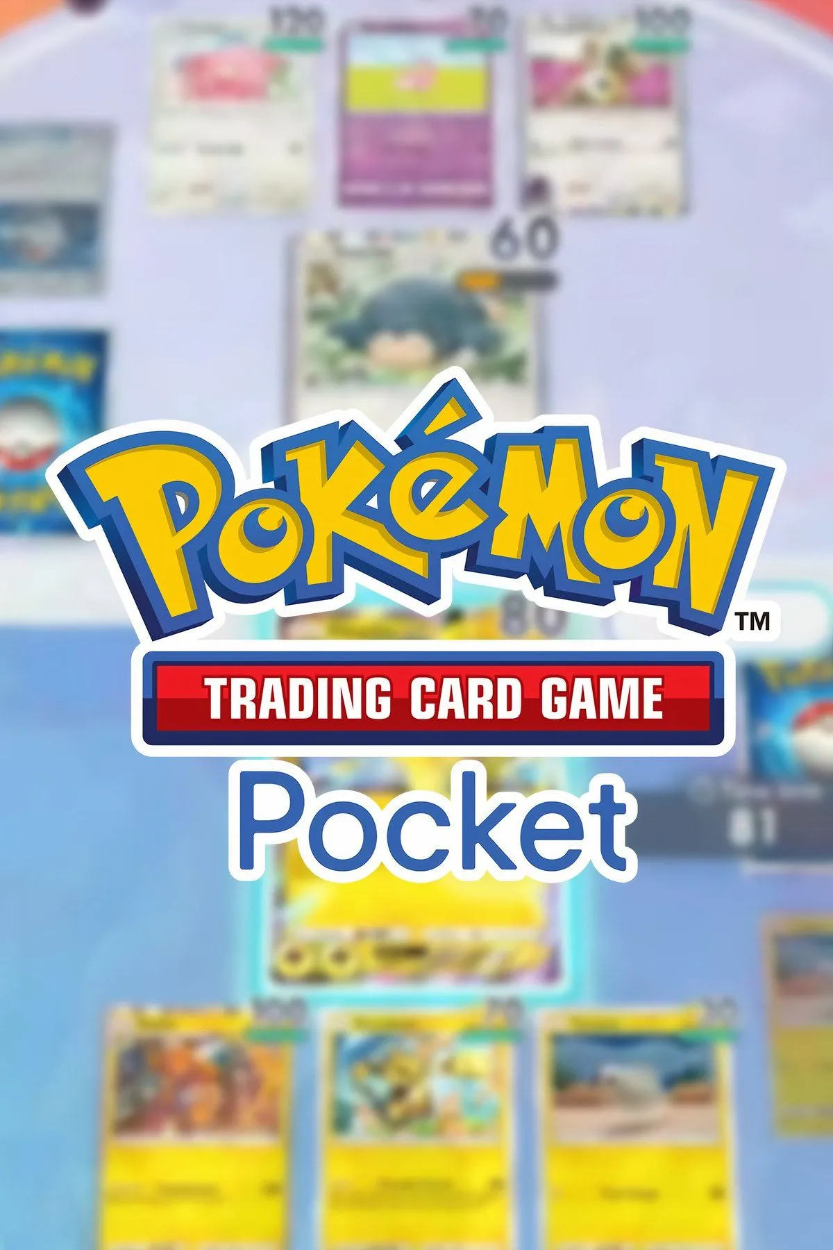 Ảnh bìa tổng quan game Pokemon Trading Card Game Pocket, thể hiện phong cách đồ họa đặc trưng của tựa game thẻ bài kỹ thuật số.