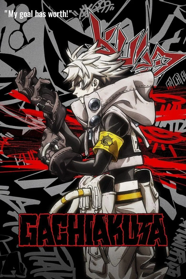 Áp phích quảng bá anime Gachiakuta, thể hiện phong cách nghệ thuật đặc trưng và không khí đen tối của series.