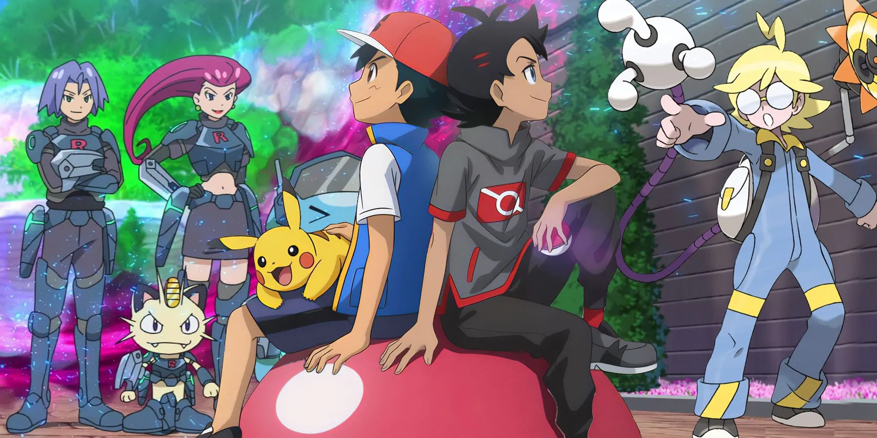 Ash, Pikachu và các nhân vật Pokémon khác, biểu tượng của anime Pokémon qua nhiều mùa, thể hiện sự đa dạng về lồng tiếng và phát triển kỹ thuật âm thanh.