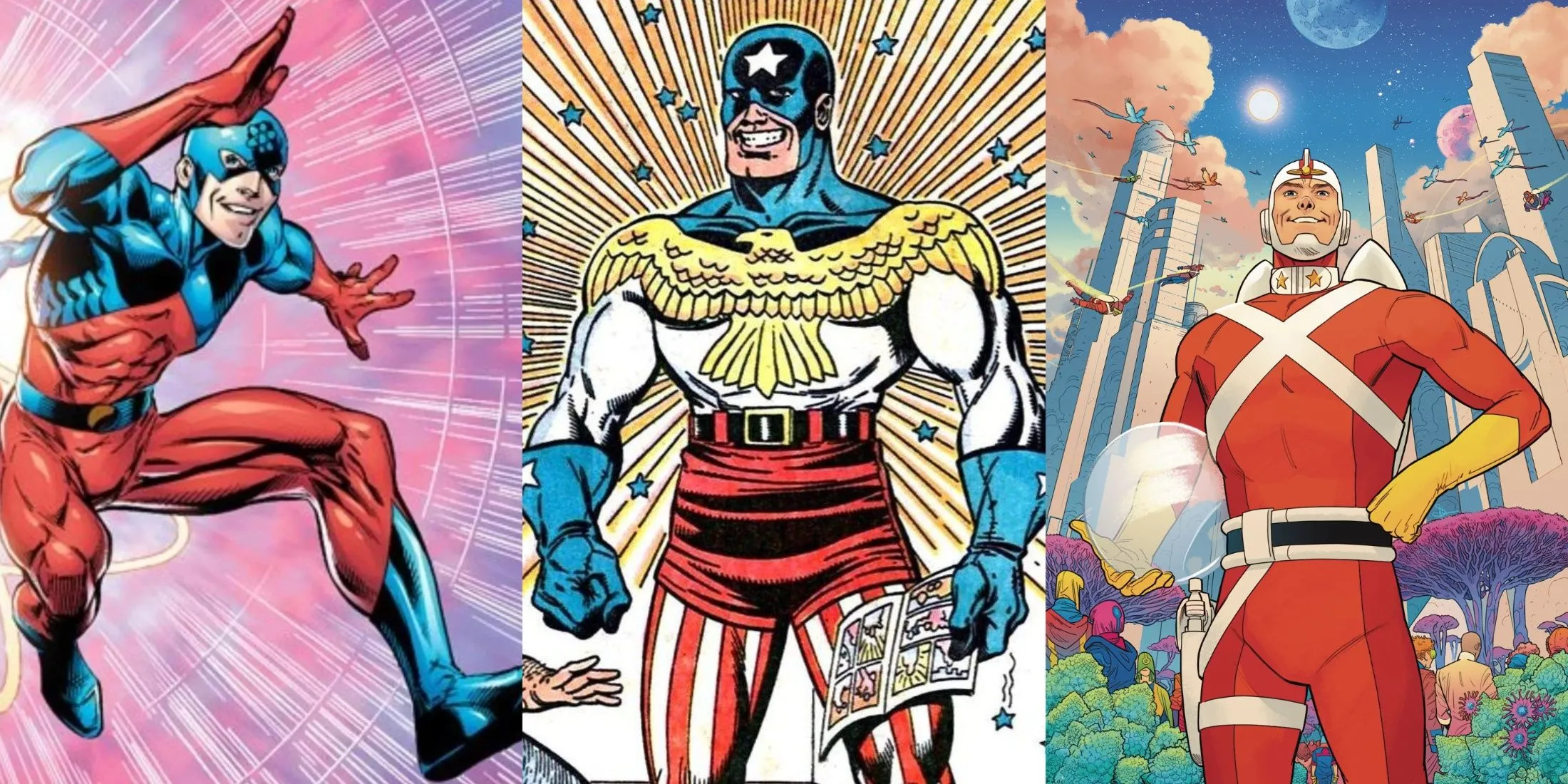 Atom, General Glory, Adam Strange minh họa sức mạnh và tinh thần đồng đội của Liên Minh Công Lý