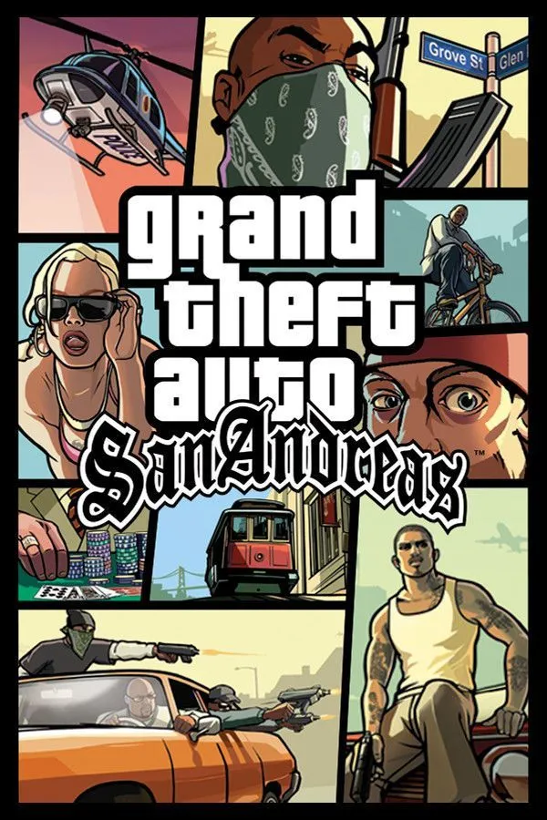 Bìa game Grand Theft Auto: San Andreas, một trong những game open world vĩ đại nhất