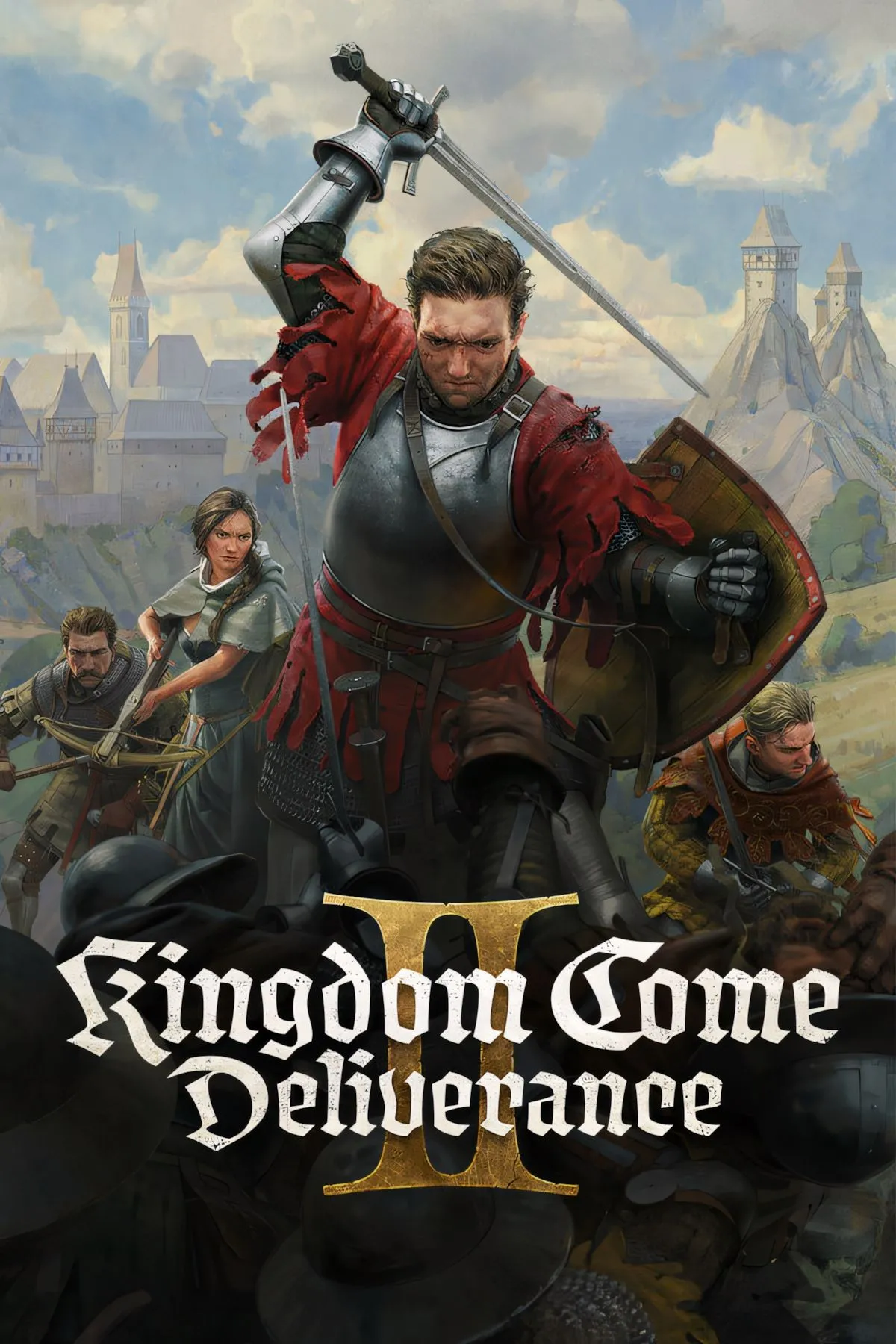 Bìa game Kingdom Come: Deliverance II, thể hiện phong cách đồ họa chân thực và bối cảnh lịch sử thời Trung cổ, nhấn mạnh vào chất lượng hình ảnh và thiết kế nhân vật trong CryEngine.