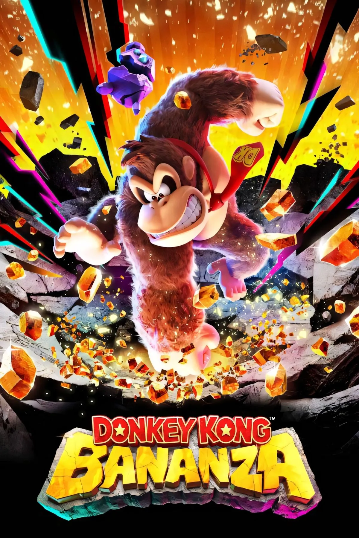 Bìa minh họa chính thức của game Donkey Kong Bananza, đại diện cho phong cách nghệ thuật và thiết kế nhân vật của tựa game.