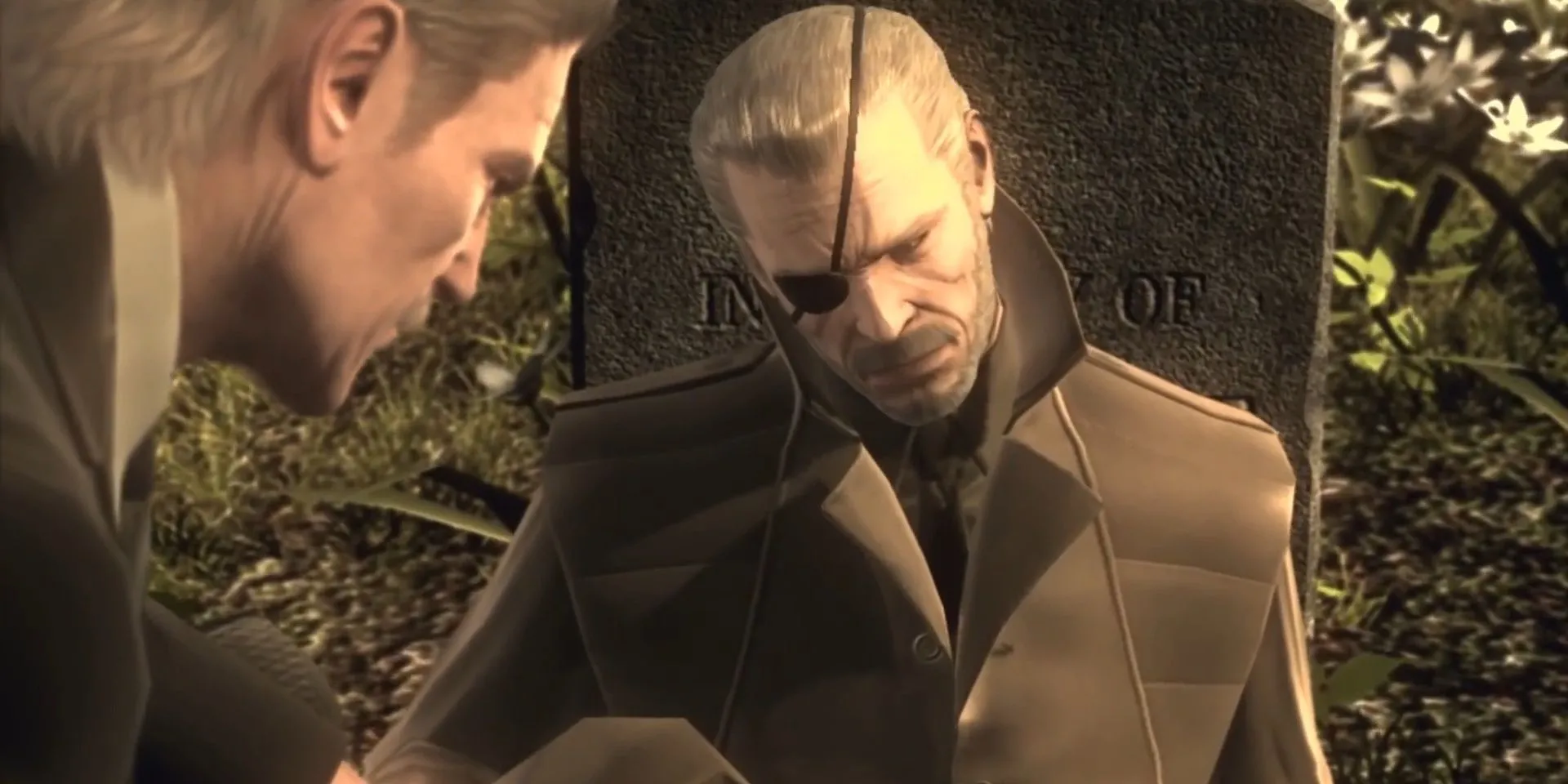 Big Boss và Solid Snake tại nghĩa trang ở cuối game Metal Gear Solid 4