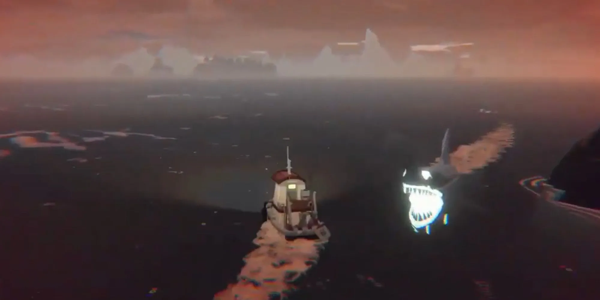 Bóng ma cá mập khổng lồ trong Dredge, gợi lên yếu tố kinh dị Lovecraftian ẩn chứa trong game