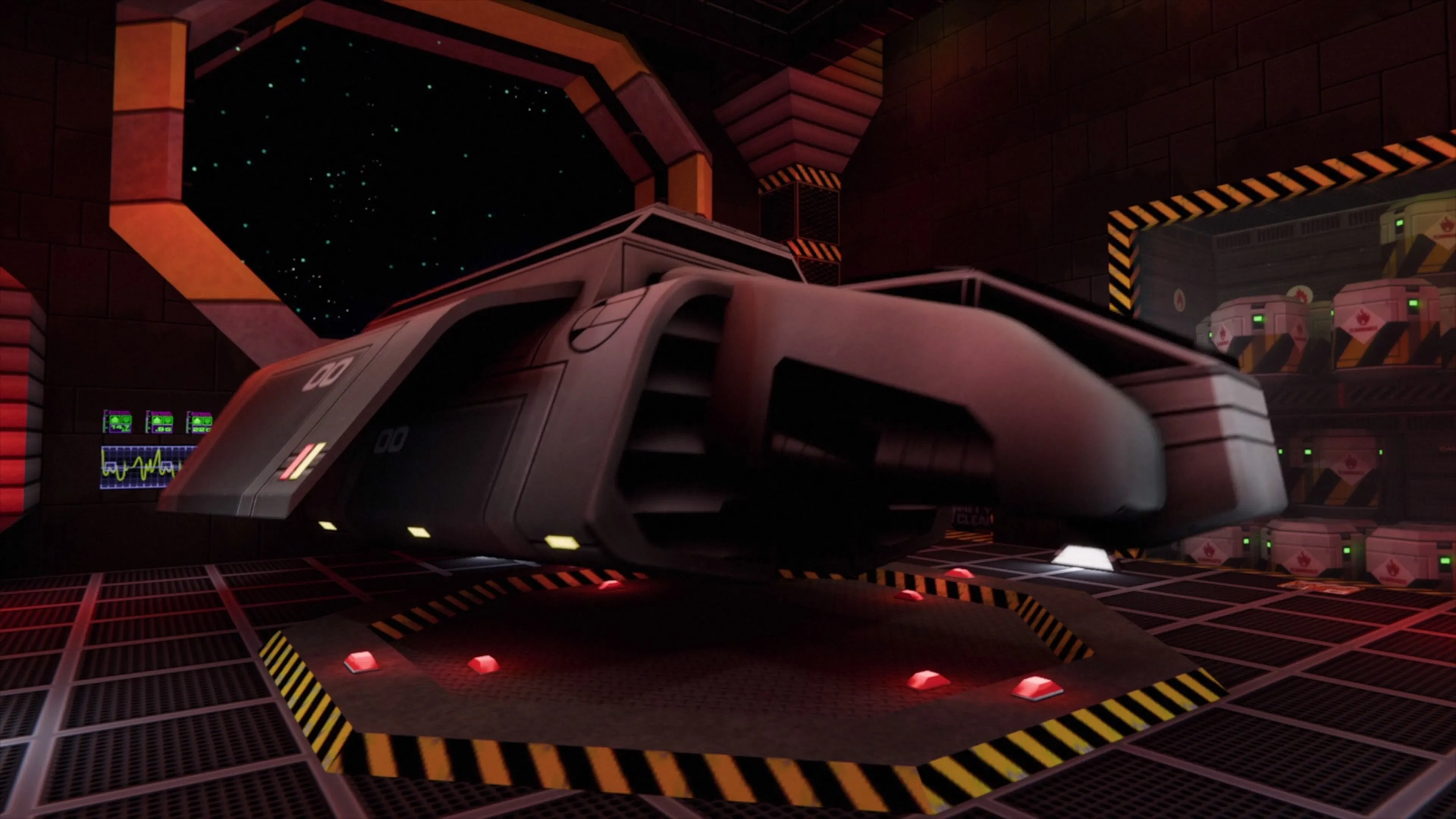 Cận cảnh không gian bên trong tàu vũ trụ Von Braun trong System Shock 2 Remaster.