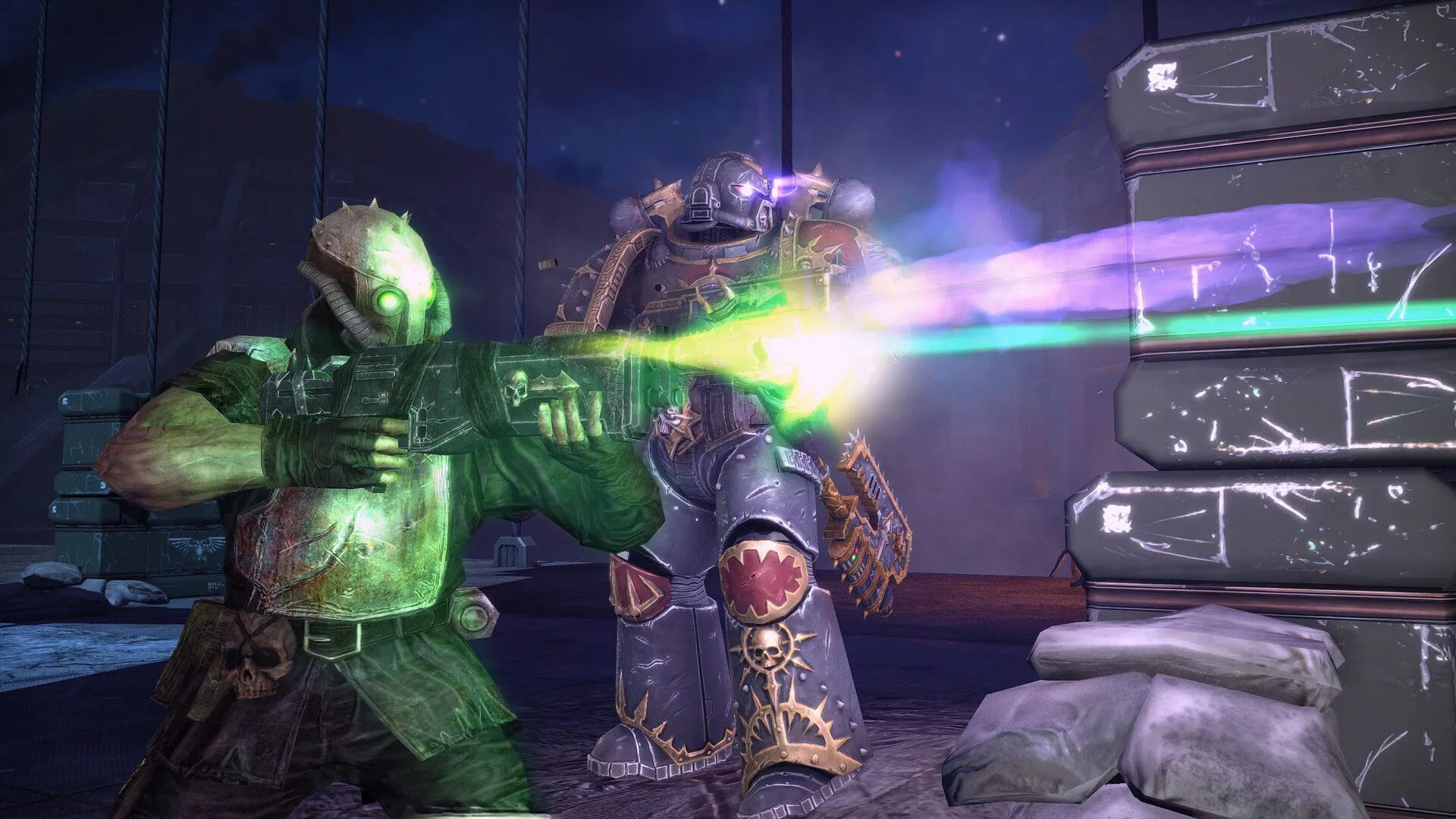 Cảnh cận chiến hào hùng trong Warhammer 40,000: Space Marine - Master Crafted Edition, nhấn mạnh cơ chế cận chiến mạnh mẽ