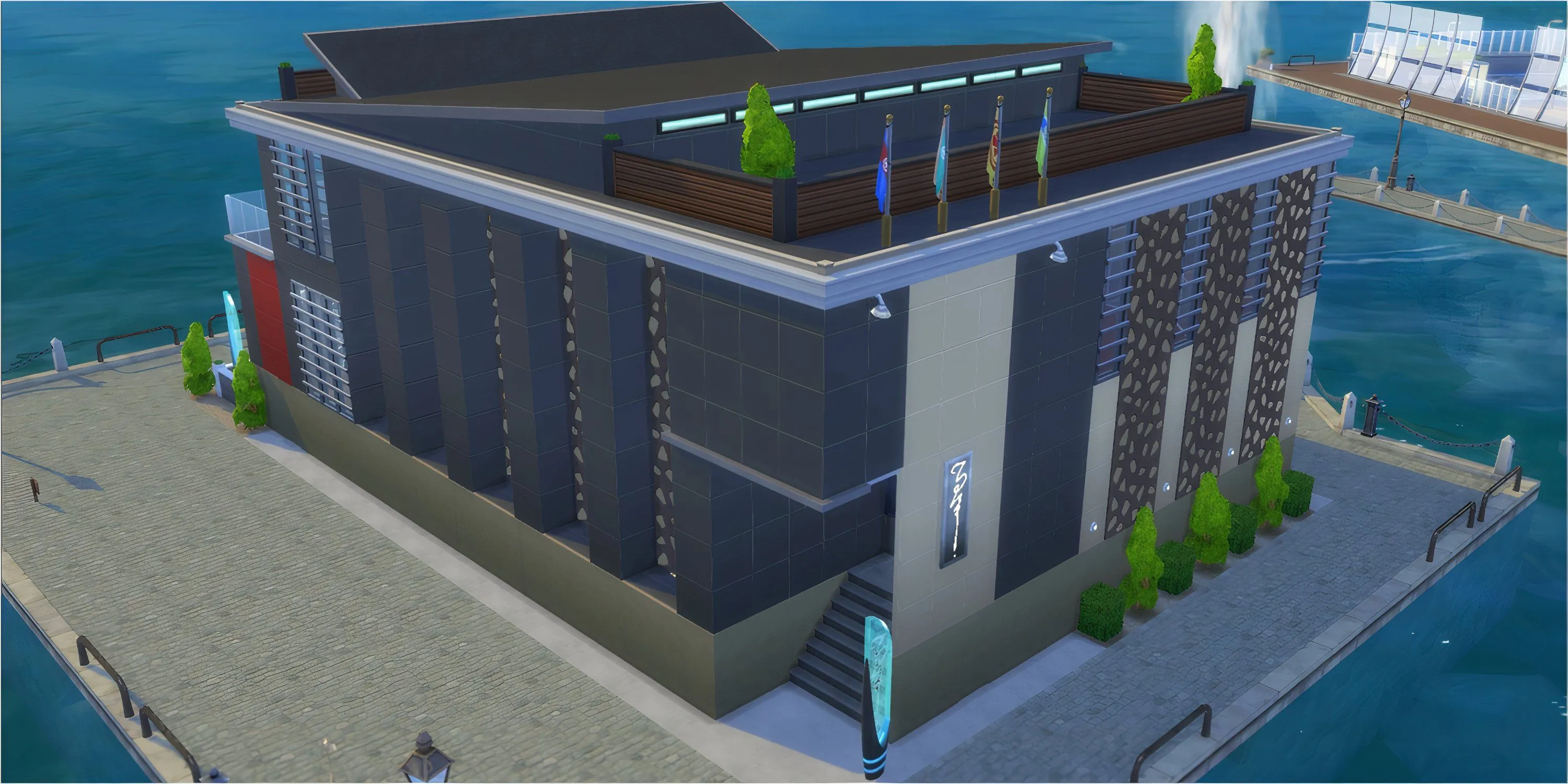 Câu lạc bộ đêm Discotheque Pan Europa trong The Sims 4, với kiến trúc đa tầng độc đáo và khu vực VIP