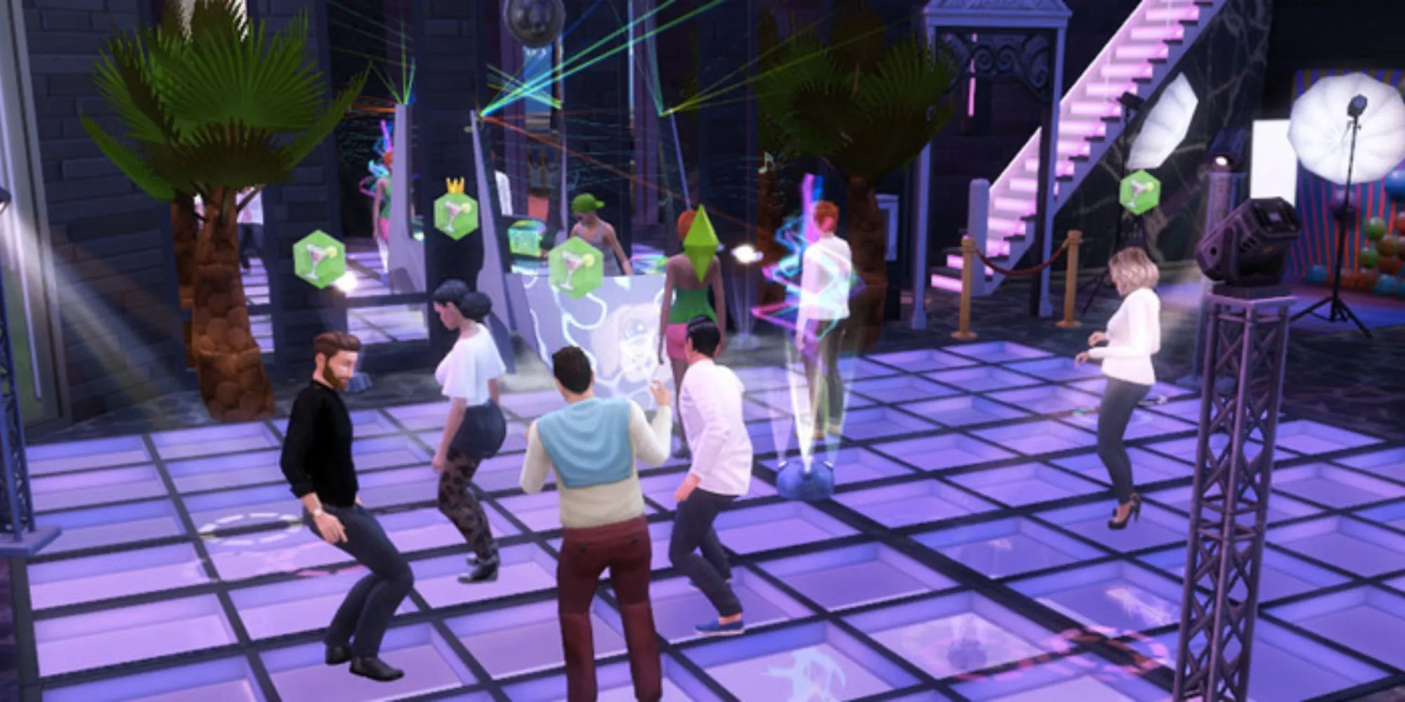 Câu lạc bộ đêm The Muckery trong The Sims 4, với thiết kế hai tòa nhà độc đáo tạo luồng khách tối ưu