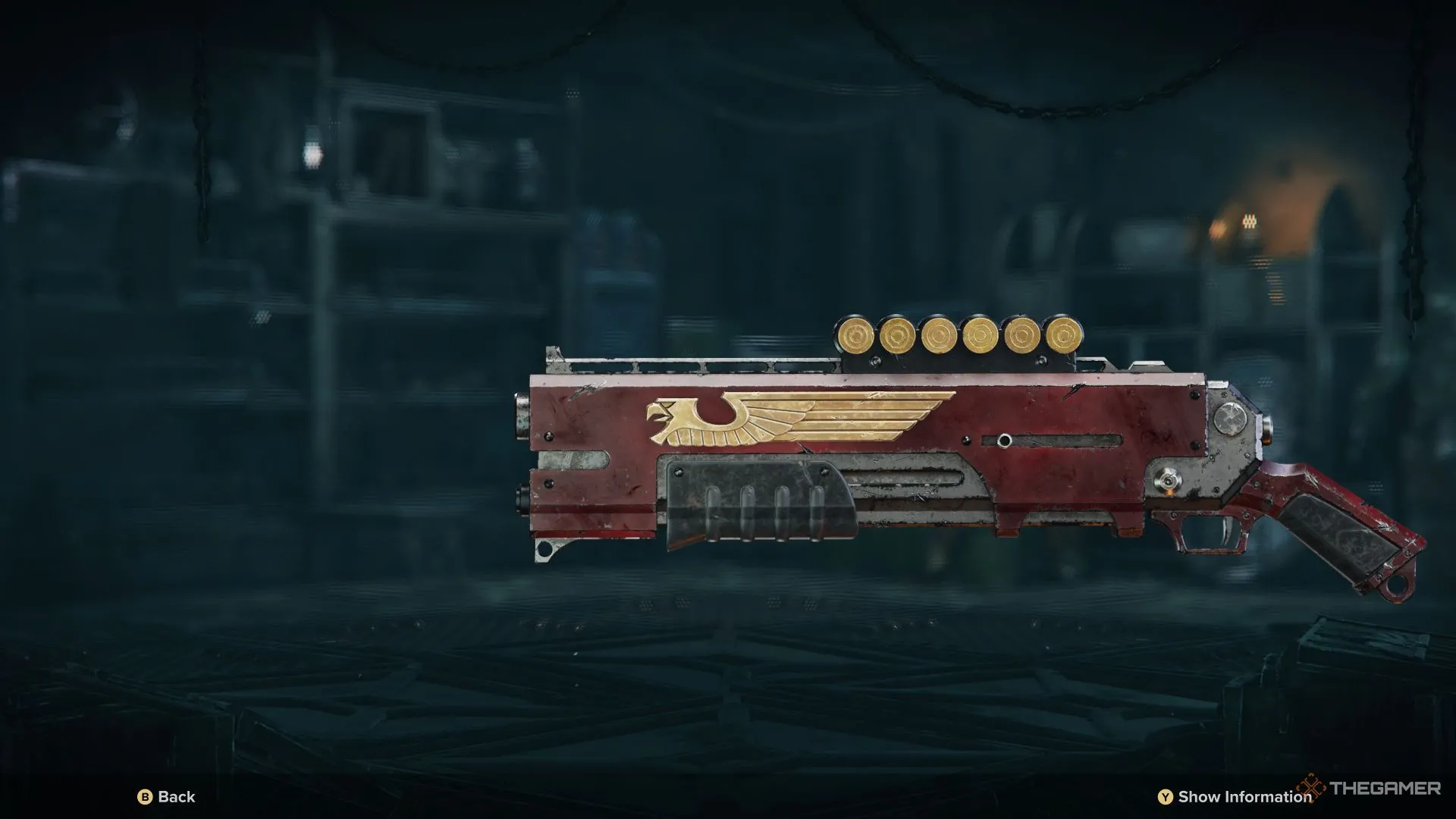 Chi tiết Exterminator Shotgun, vũ khí đặc trưng của Arbites trong menu Darktide.