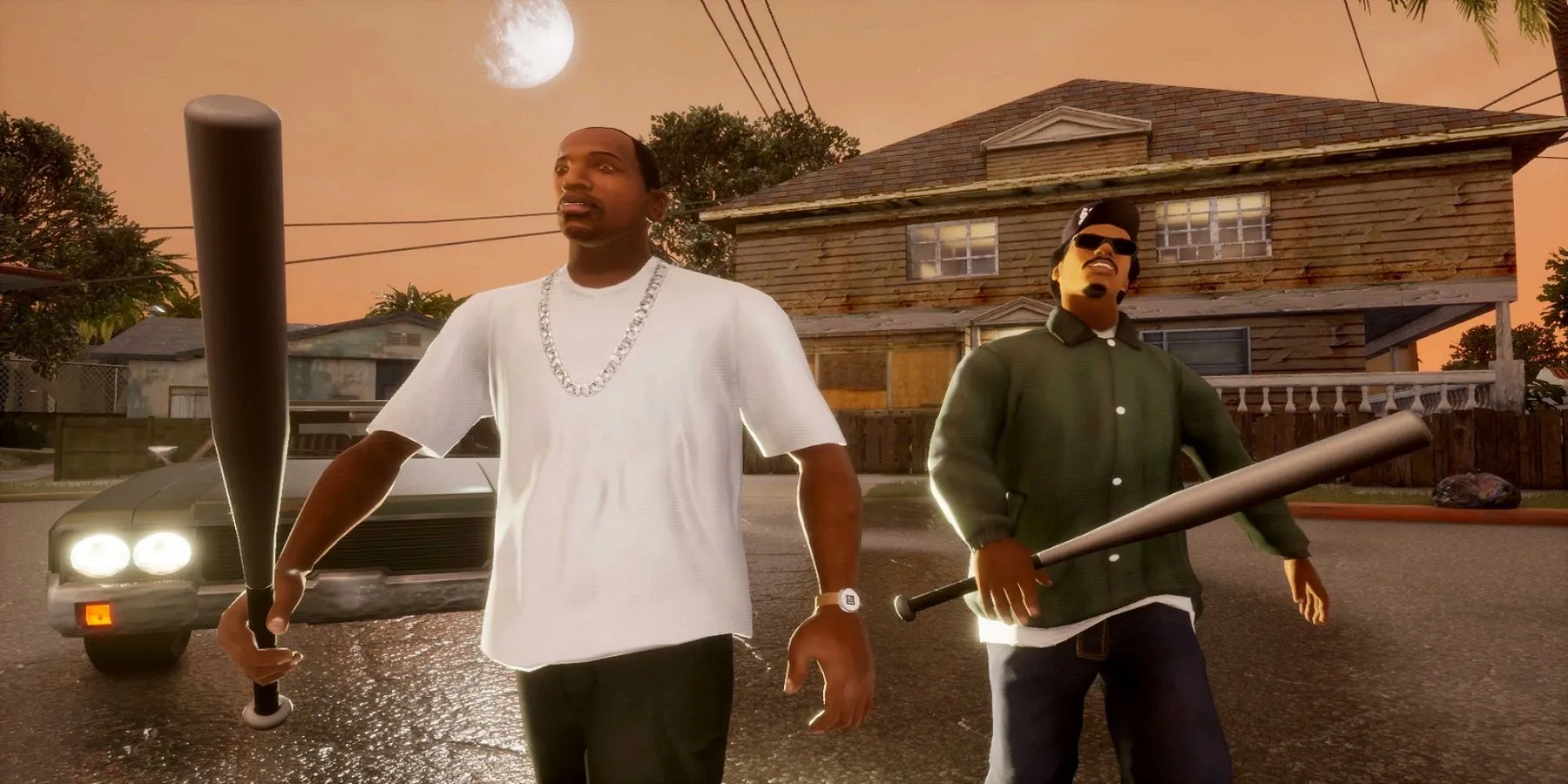 CJ và Ryder trong Grand Theft Auto: San Andreas, cho thấy các tương tác nhân vật
