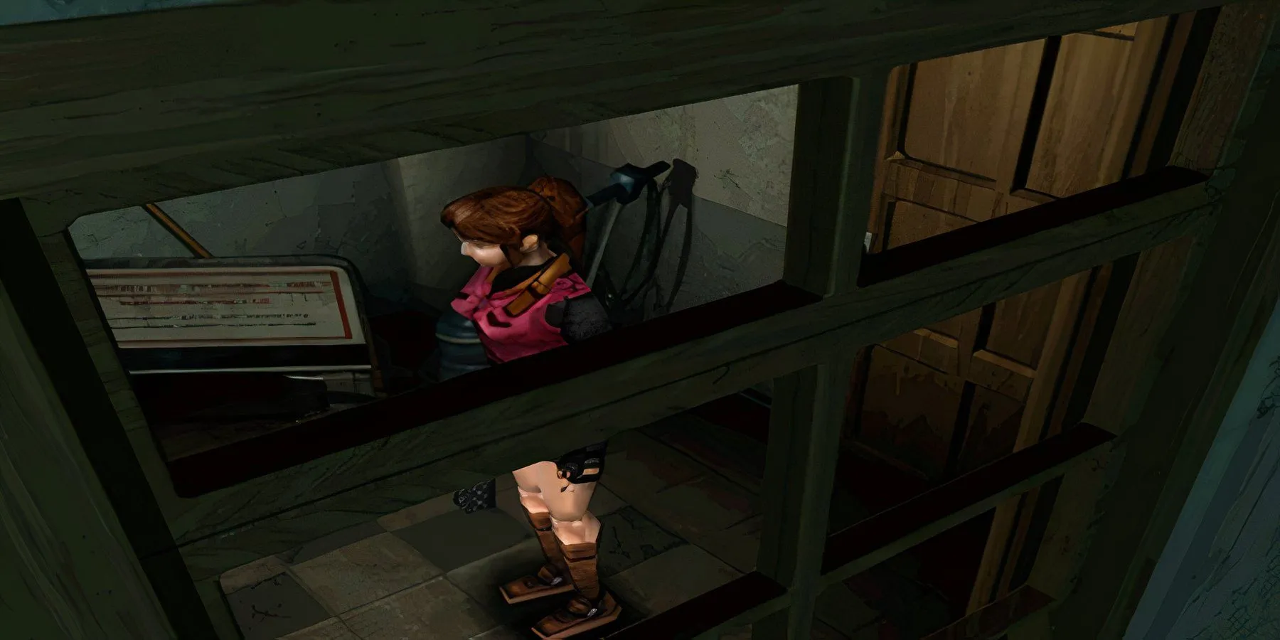 Claire Redfield khám phá sở cảnh sát Raccoon City (RPD), một biểu tượng kiến trúc trong Resident Evil 2.