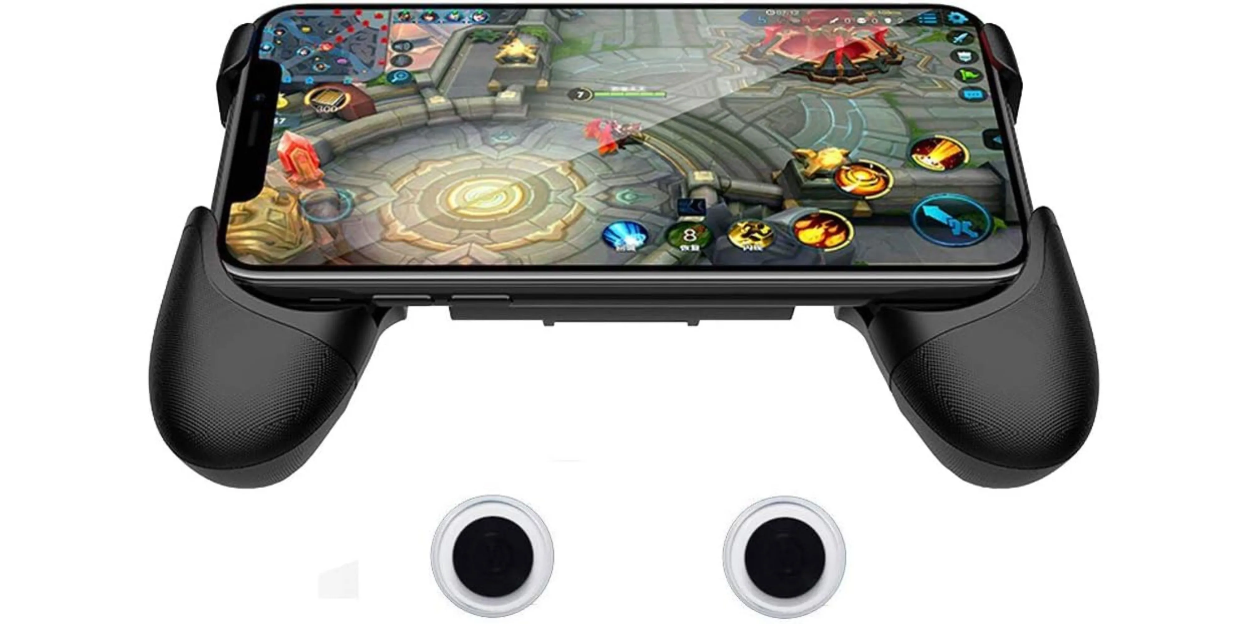 Điện thoại di động được đặt trong giá đỡ chơi game, biến smartphone thành tay cầm console chuyên nghiệp.