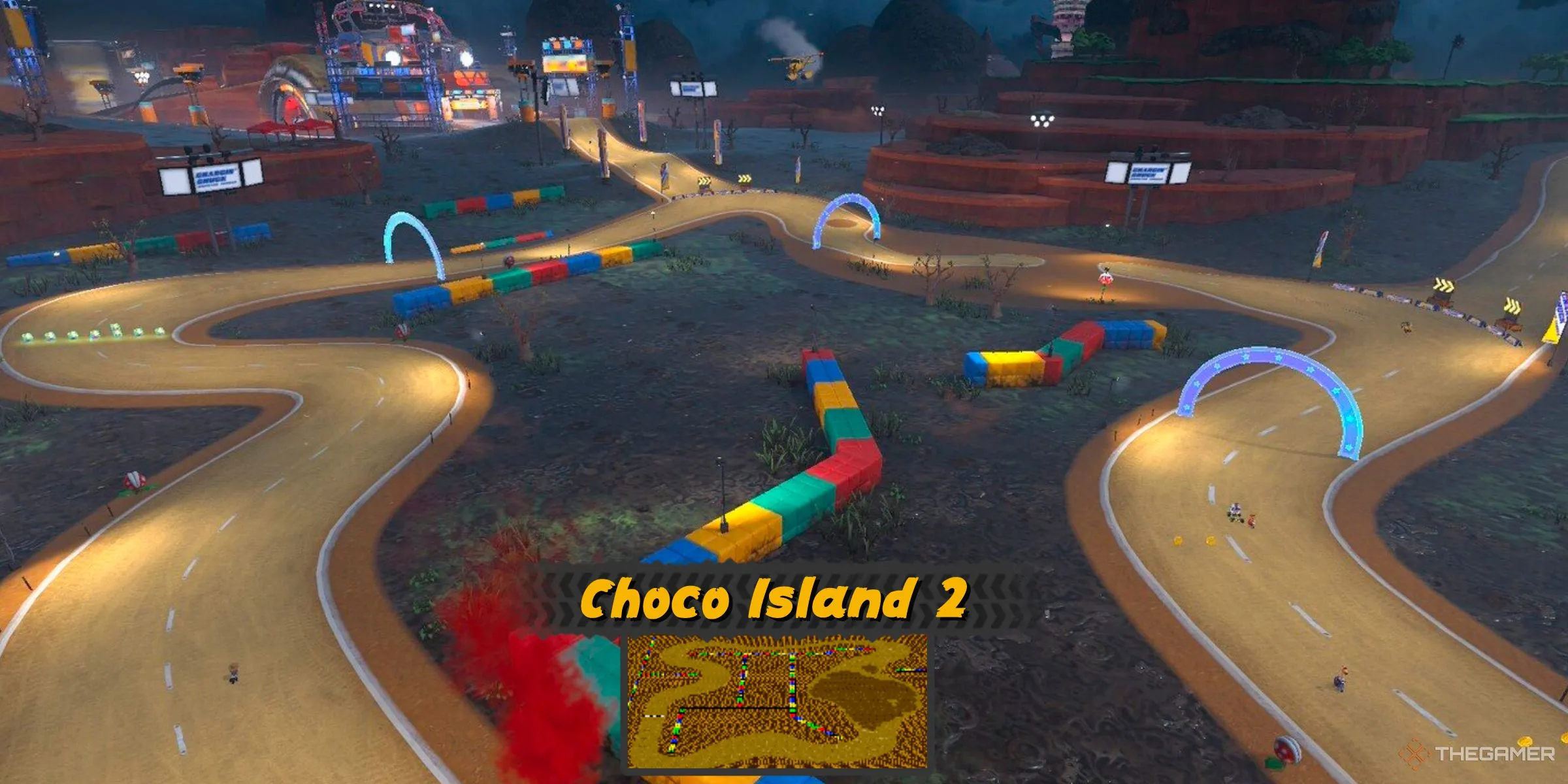 Đường đua Choco Island 2 từ Super Mario Kart được tìm thấy ẩn mình trong Free Roam của Mario Kart World, cạnh Choco Mountain.