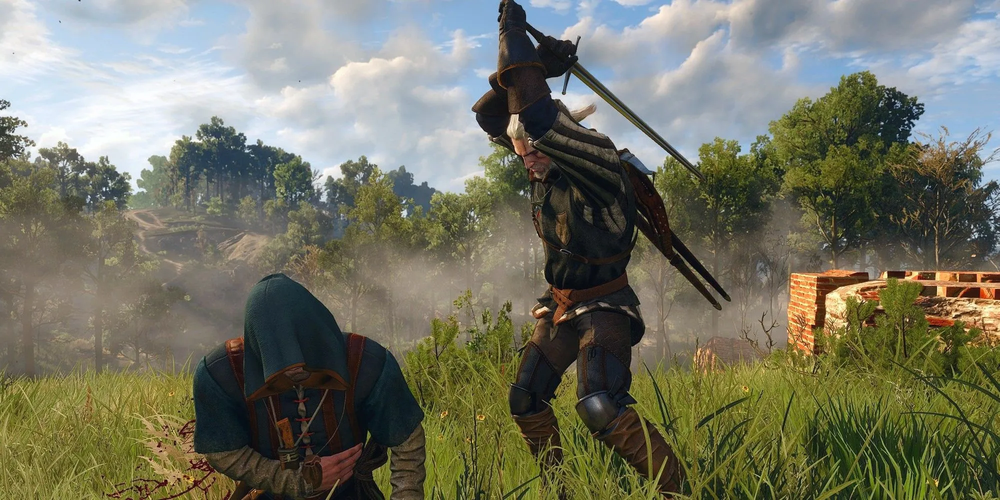 Geralt đánh quái trong The Witcher 3