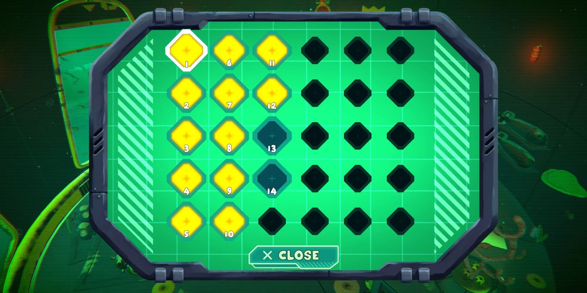 Giao diện chọn màn chơi trong game Power Sink với các biểu tượng khác nhau cho từng cấp độ