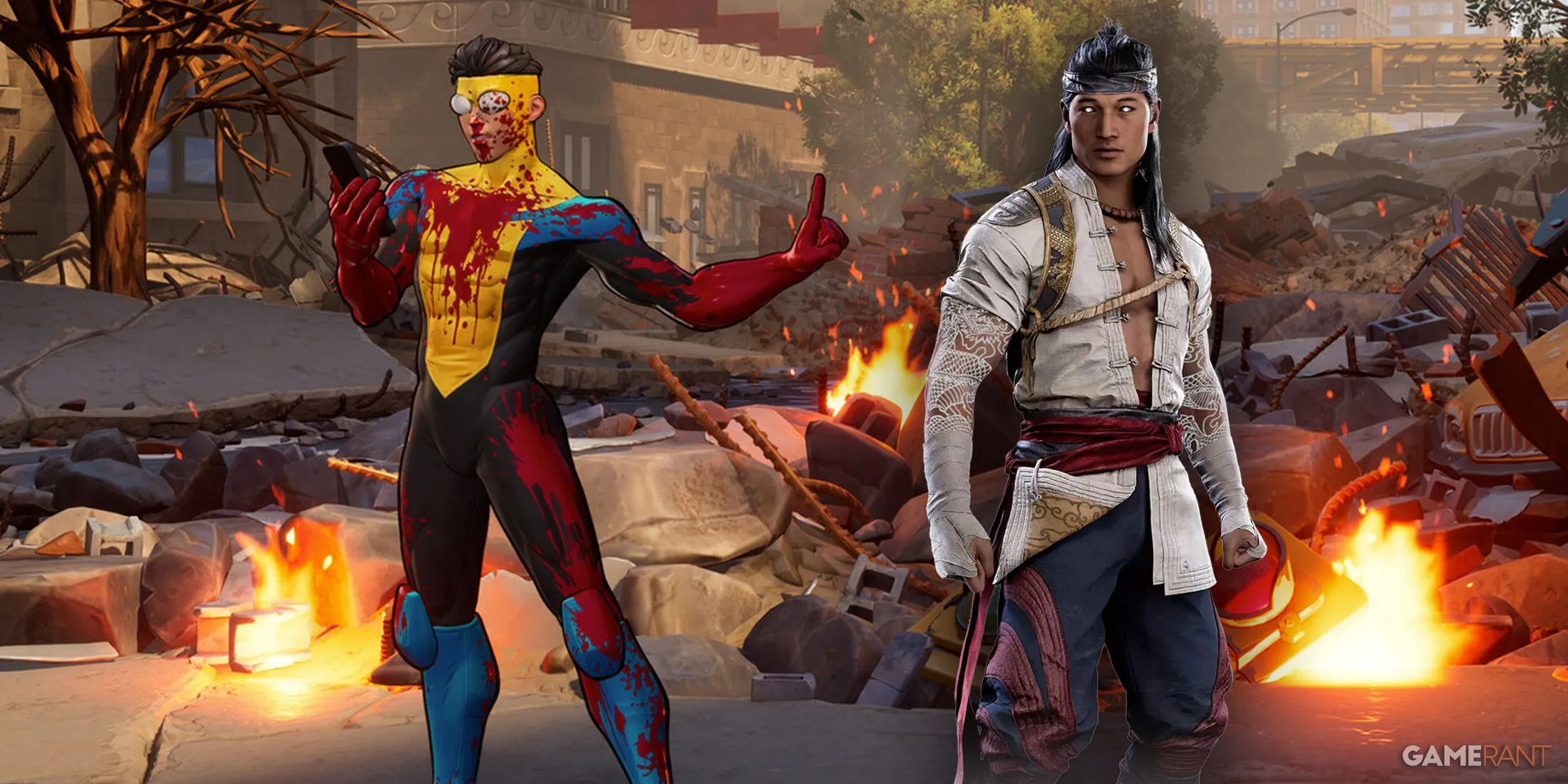 Giao diện đối thoại trước trận đấu của Invincible VS, tái hiện phong cách đặc trưng của Mortal Kombat, cho thấy tiềm năng về cốt truyện nhân vật.