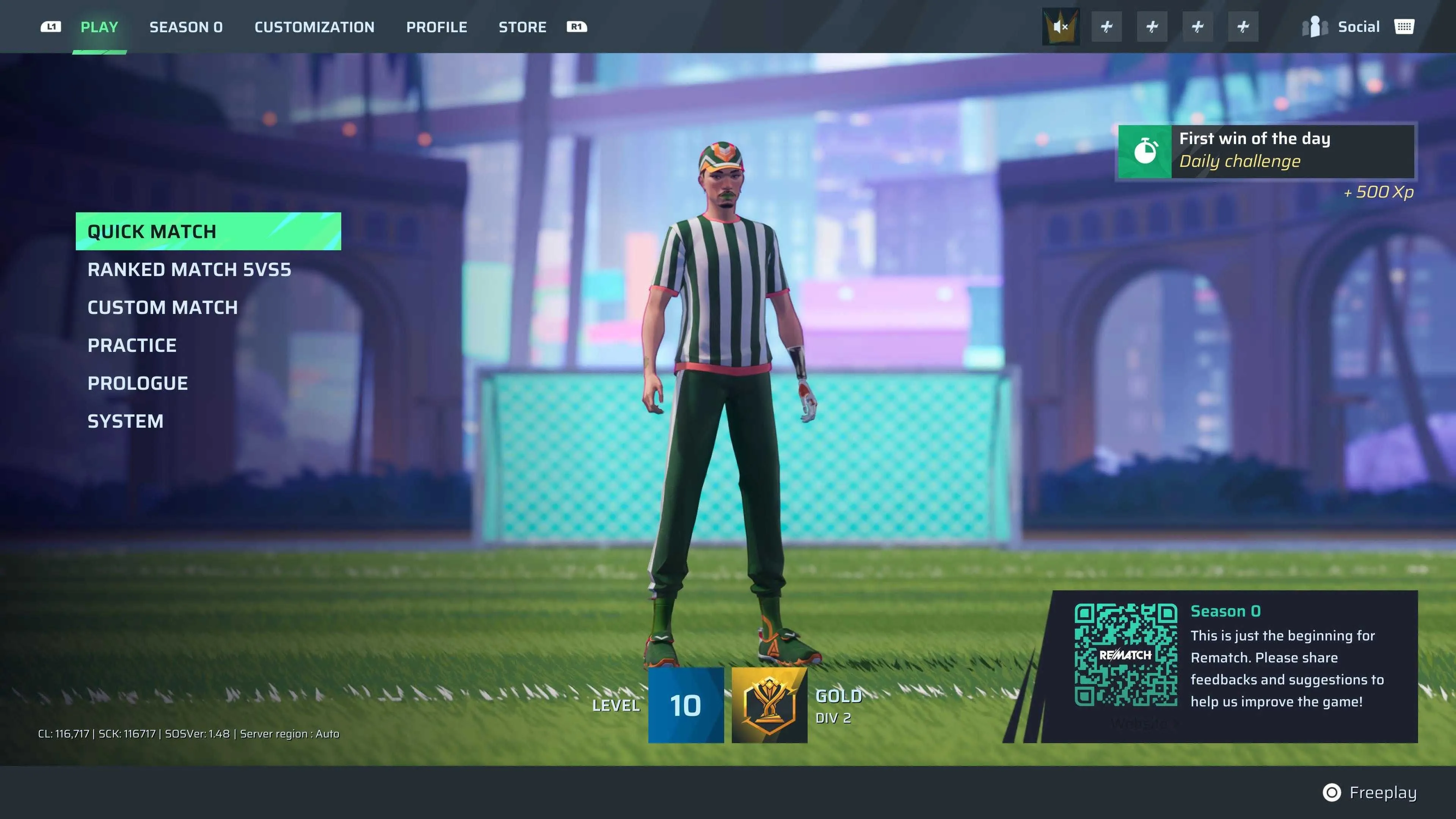 Giao diện menu chính của game Rematch