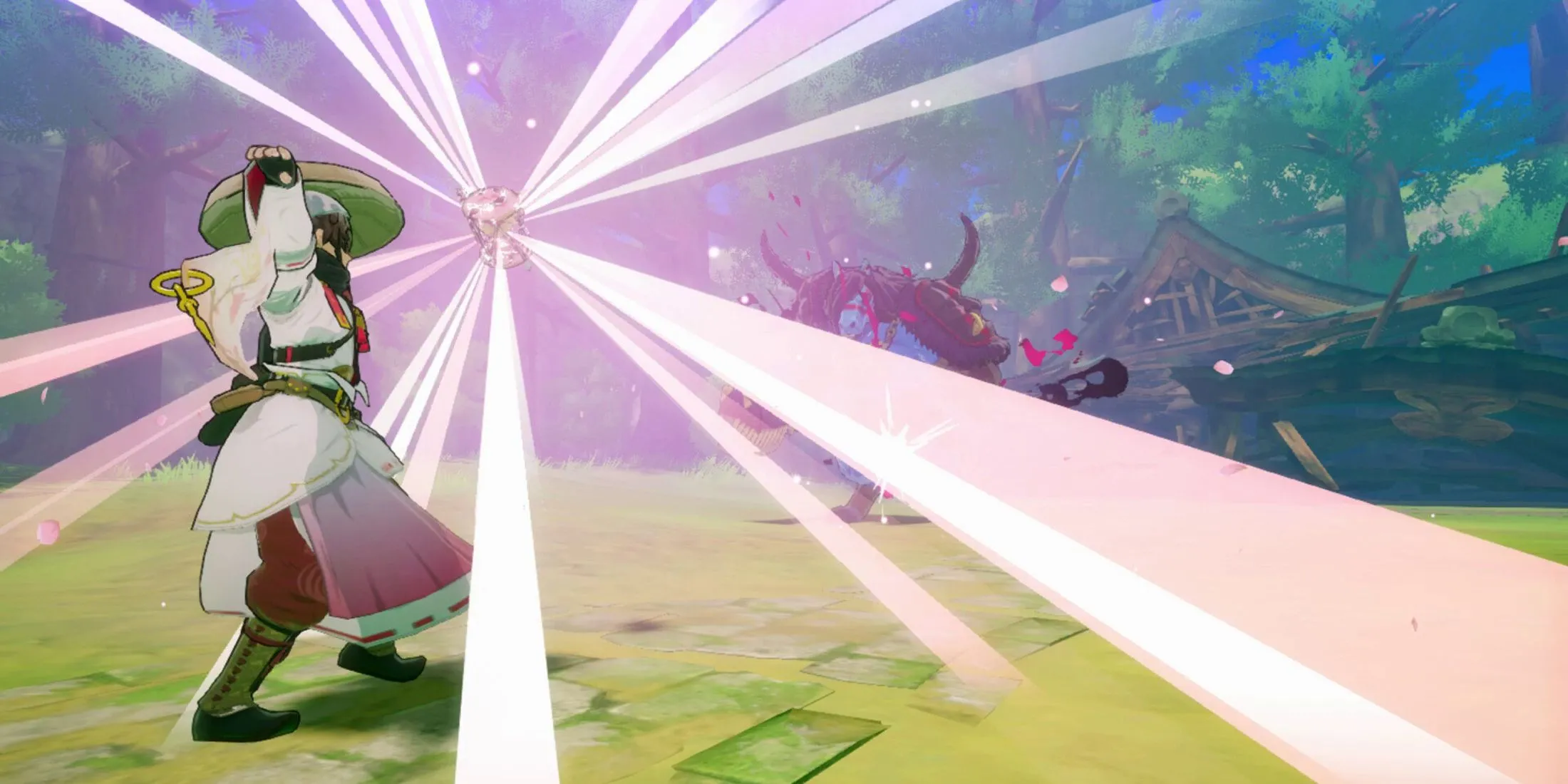 Góc nhìn cận cảnh nhân vật người chơi trong môi trường của Rune Factory Guardians of Azuma