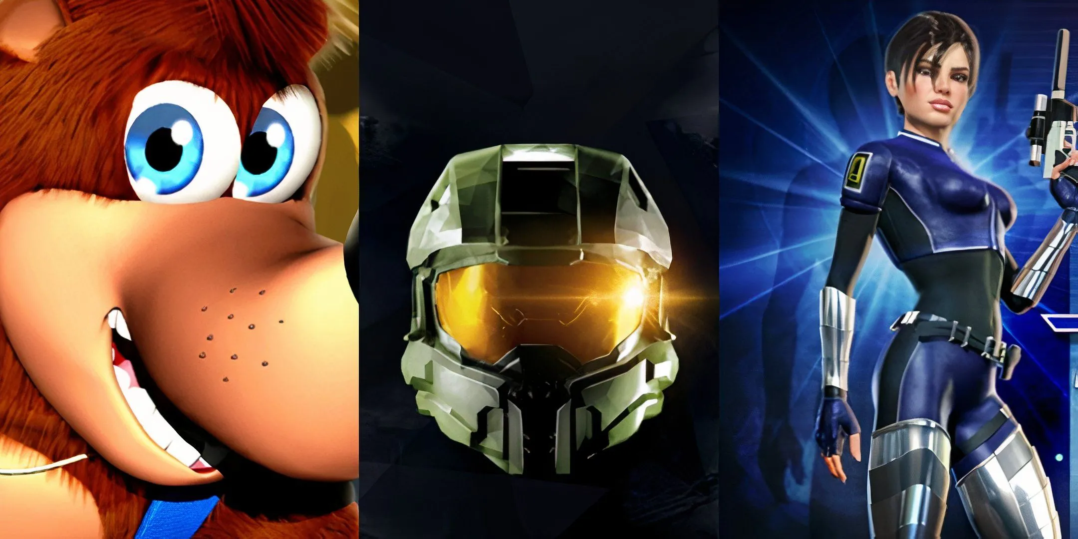 Hình ảnh minh họa các bản game remaster nổi tiếng như Banjo-Kazooie XBLA, Halo The Master Chief Collection và Perfect Dark XBLA