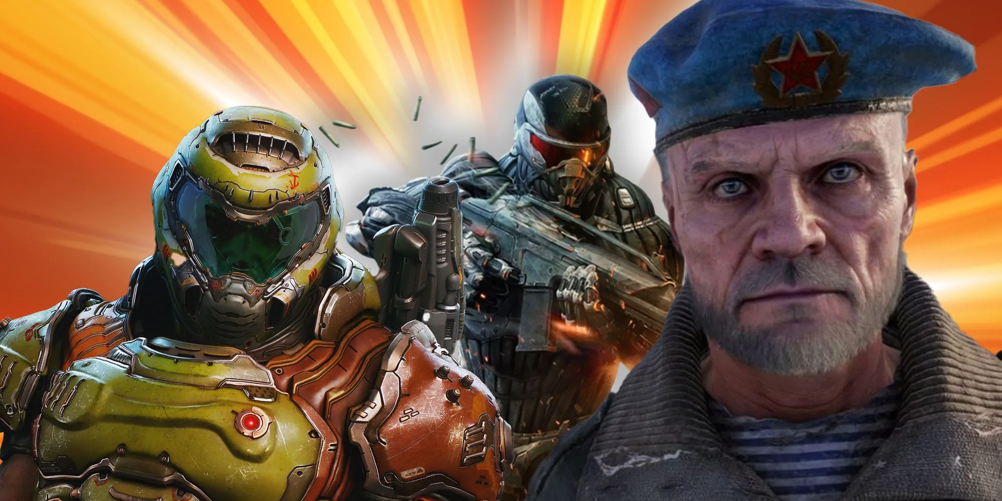 Hình ảnh tổng hợp các nhân vật tiêu biểu trong những tựa game FPS đình đám, thể hiện đồ họa ấn tượng