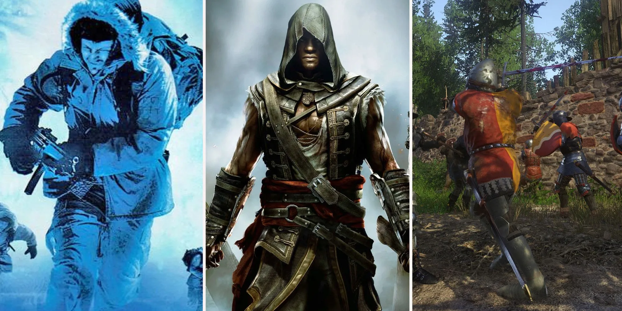 Hình ảnh tổng hợp từ các tựa game như The Thing, Freedom Cry và Kingdom Come: Deliverance.