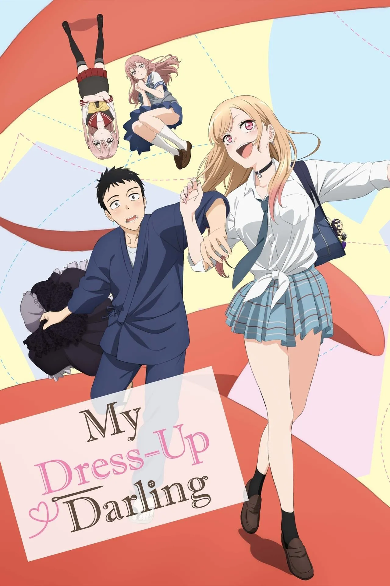 Hình ảnh từ My Dress-Up Darling, với Marin Kitagawa và Wakana Gojo trong một buổi chụp ảnh cosplay, thể hiện sự chi tiết trong thiết kế nhân vật và trang phục.