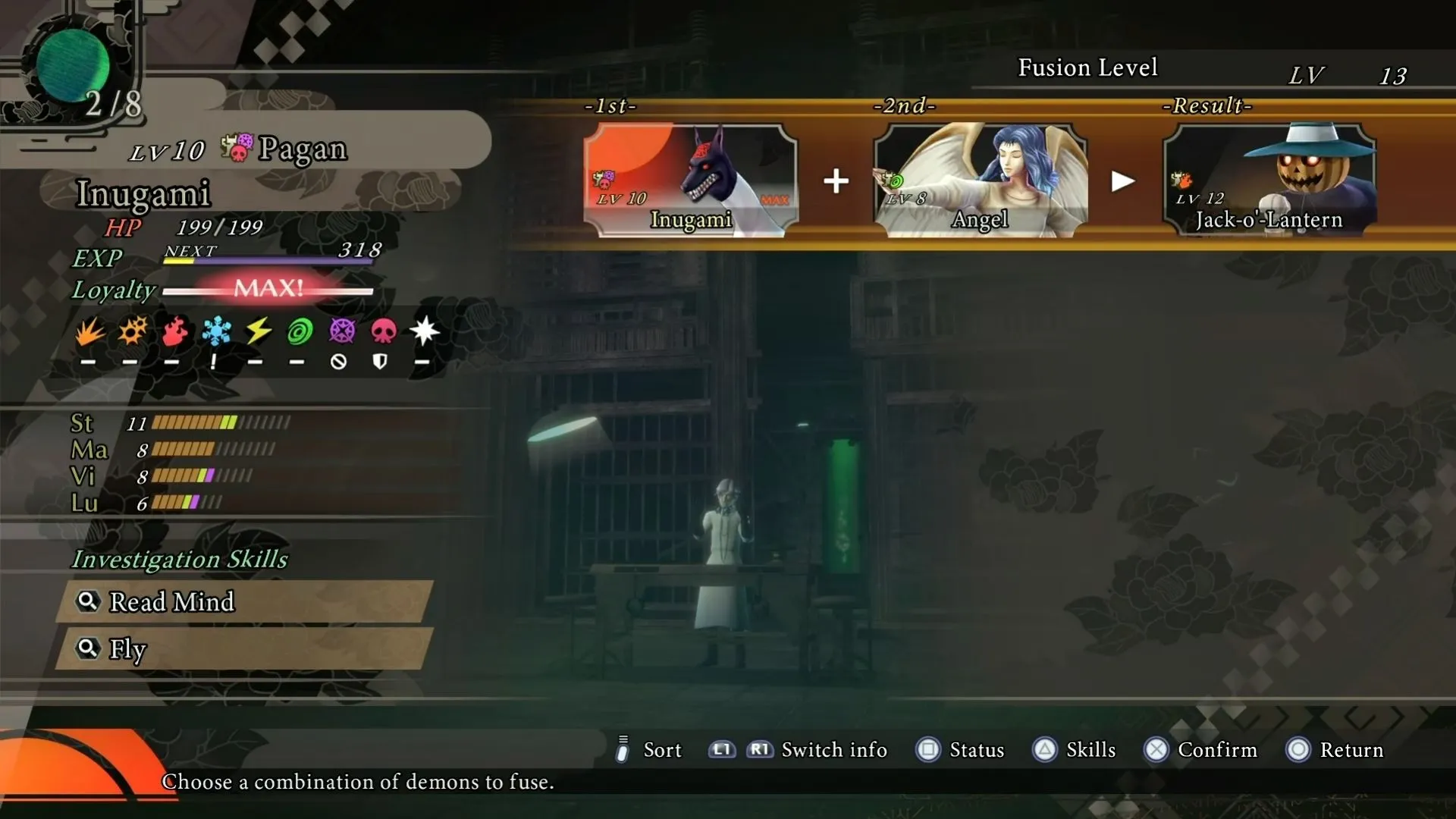 Màn hình hợp thể quỷ (Demon Fusion) trong RAIDOU Remastered, cơ chế cốt lõi của Shin Megami Tensei