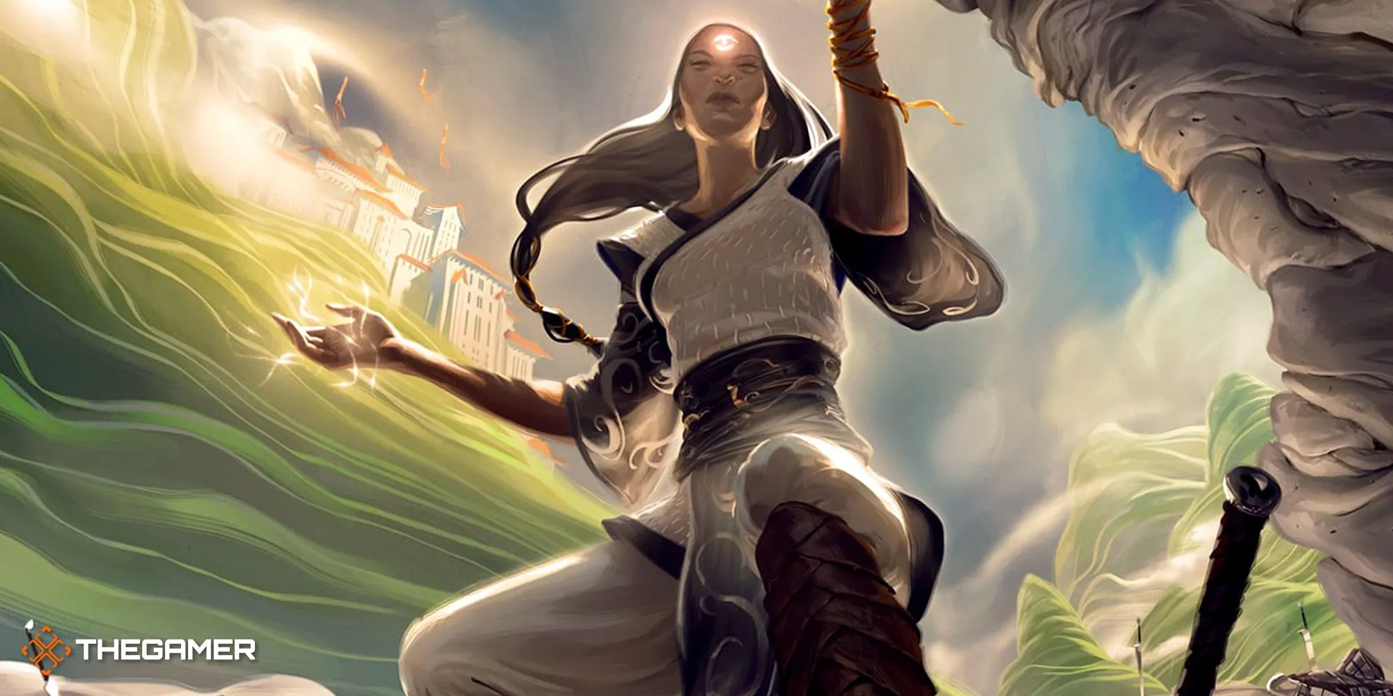 Monk showing command of elements in DND art by Johannes Voss