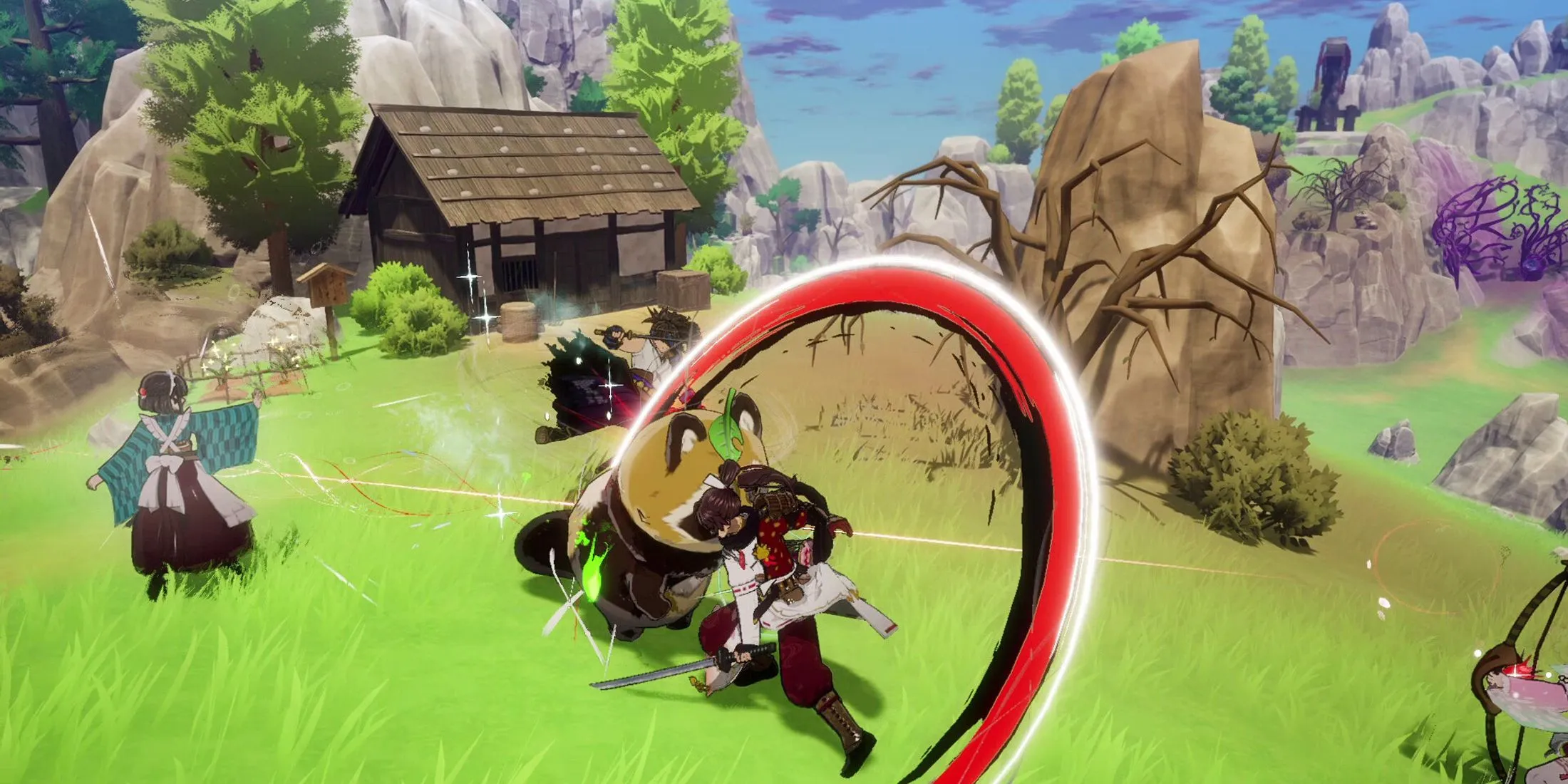 Một cảnh trong game Rune Factory Guardians of Azuma, hiển thị giao diện chiến đấu hoặc khám phá
