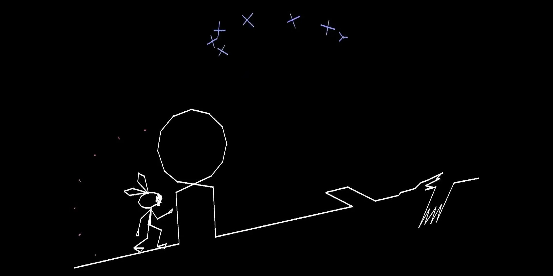 Nhân vật Vibri né tránh chướng ngại vật trong game Vib-Ribbon