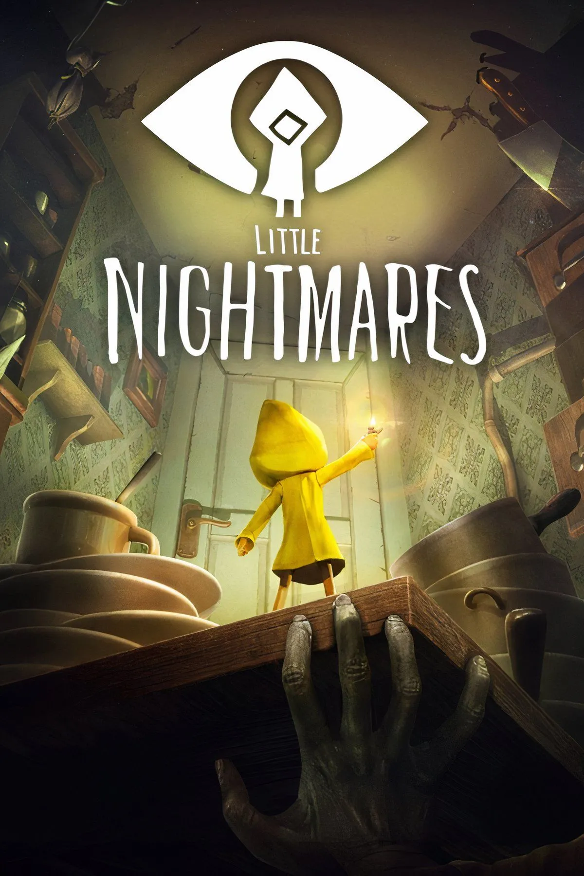 Nữ nhân vật Six trong Little Nightmares đang đứng giữa một căn phòng kỳ quái với đồ vật khổng lồ
