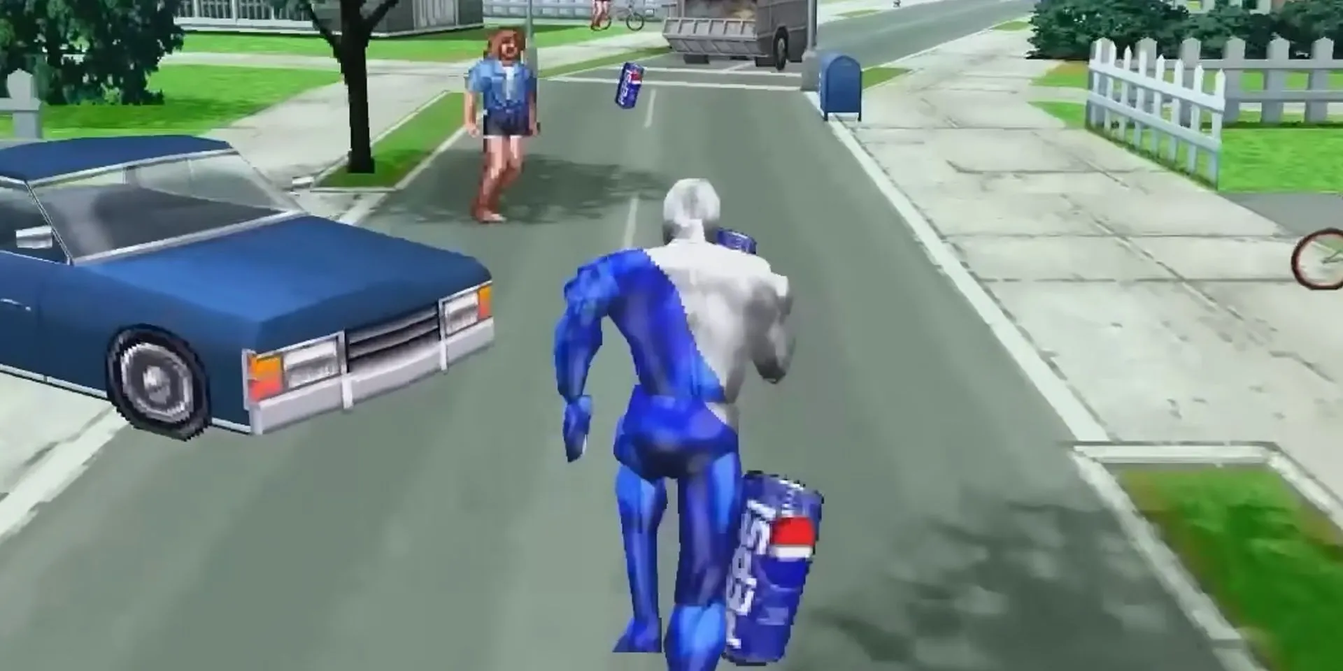 Pepsiman chạy trên đường phố trong game cùng tên