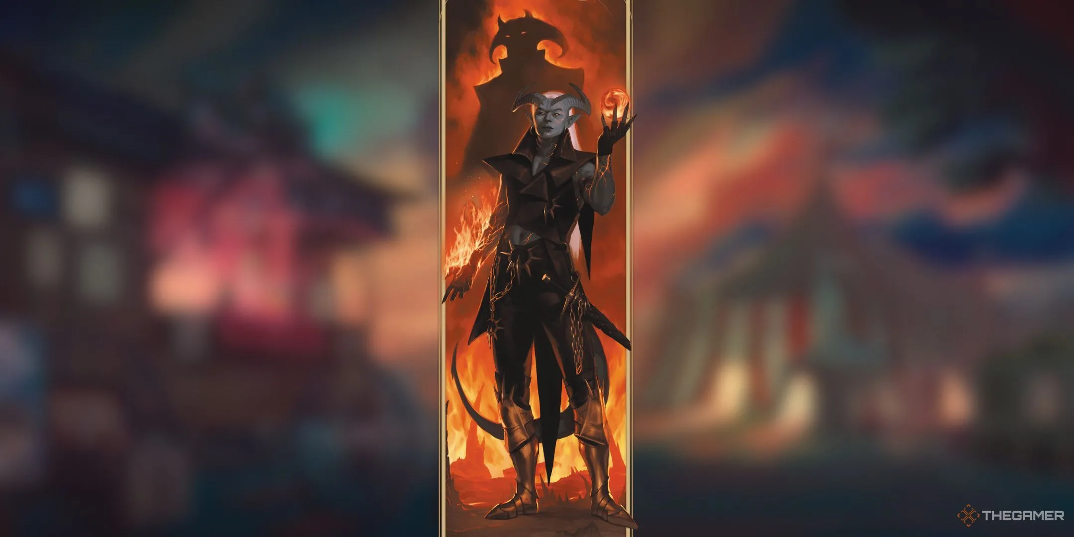 Phù Thủy Hexblade Warlock Tiefling cùng Bảo Hộ quỷ dữ, minh họa khả năng nguyền rủa và hồi phục máu của Hexblade Patron.