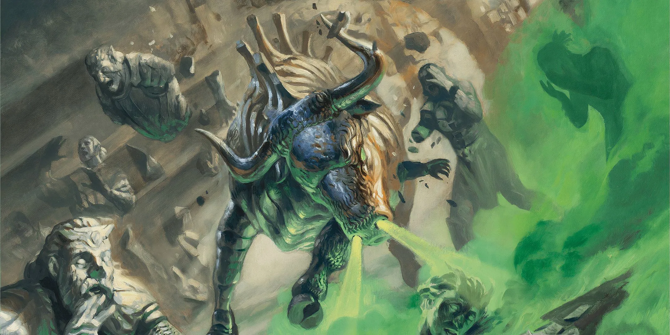 Quái vật Gorgon trong D&amp;D sử dụng hơi thở hóa đá tấn công người chơi, minh họa cho một trận chiến khó nhằn.