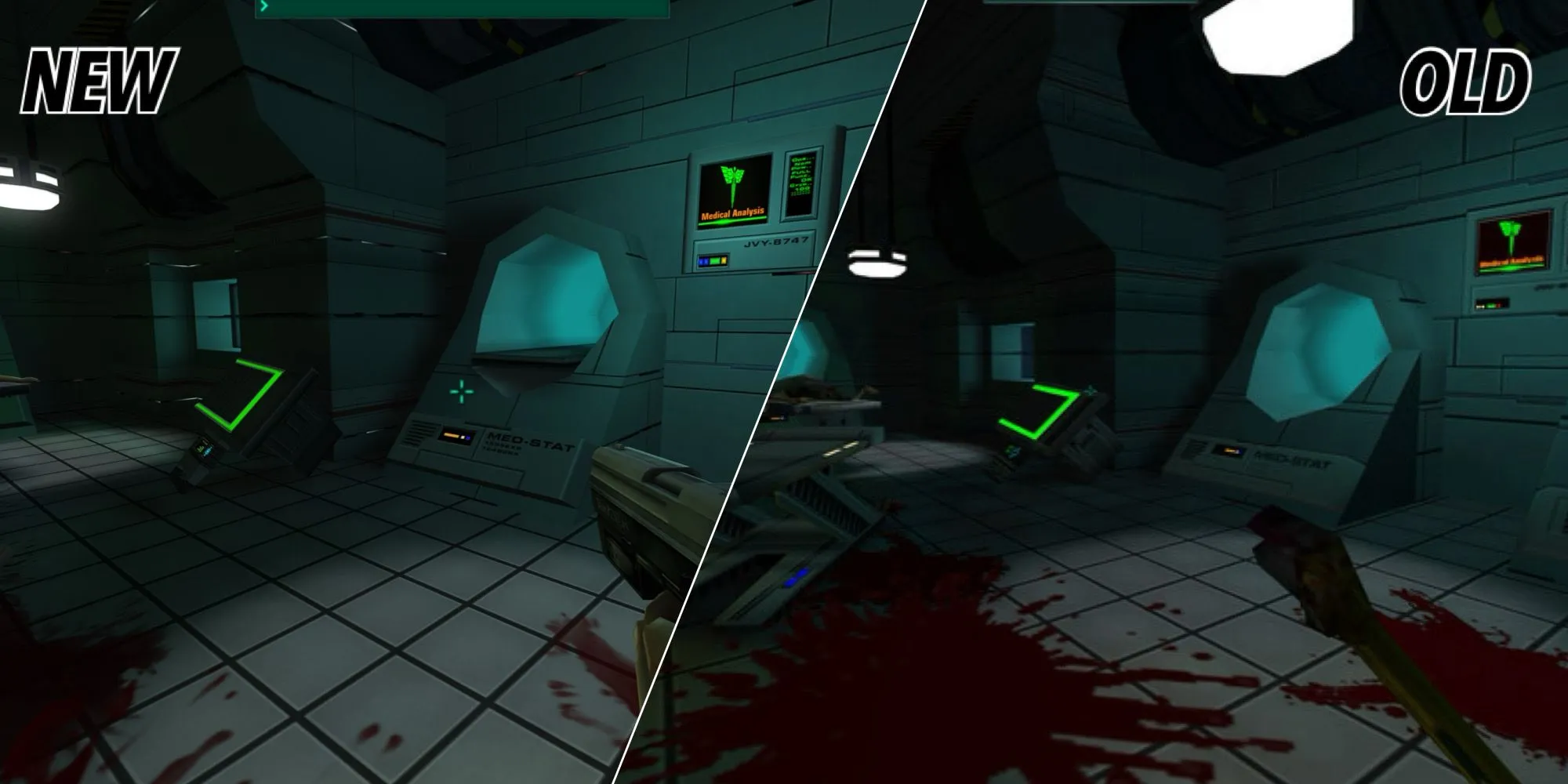 So sánh hình ảnh cũ và mới (1999 vs Remaster 2025) của System Shock 2.